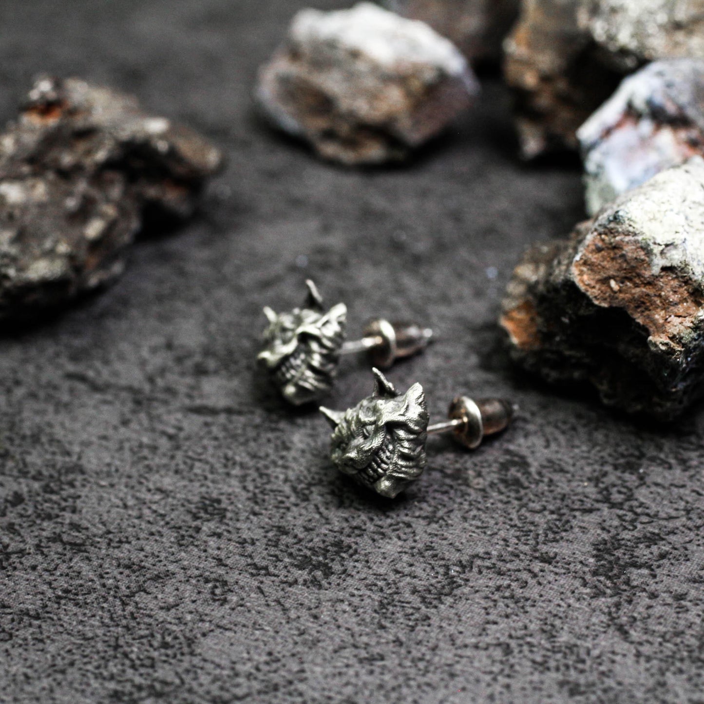 Creepy Cat Stud Earrings - 925 Sterling Silver Handmade Gothic Style
