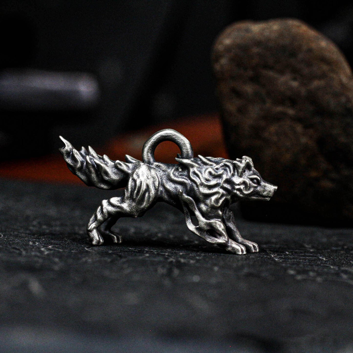 Mythic Flame Wolf Pendant - 925 Silver Handcrafted