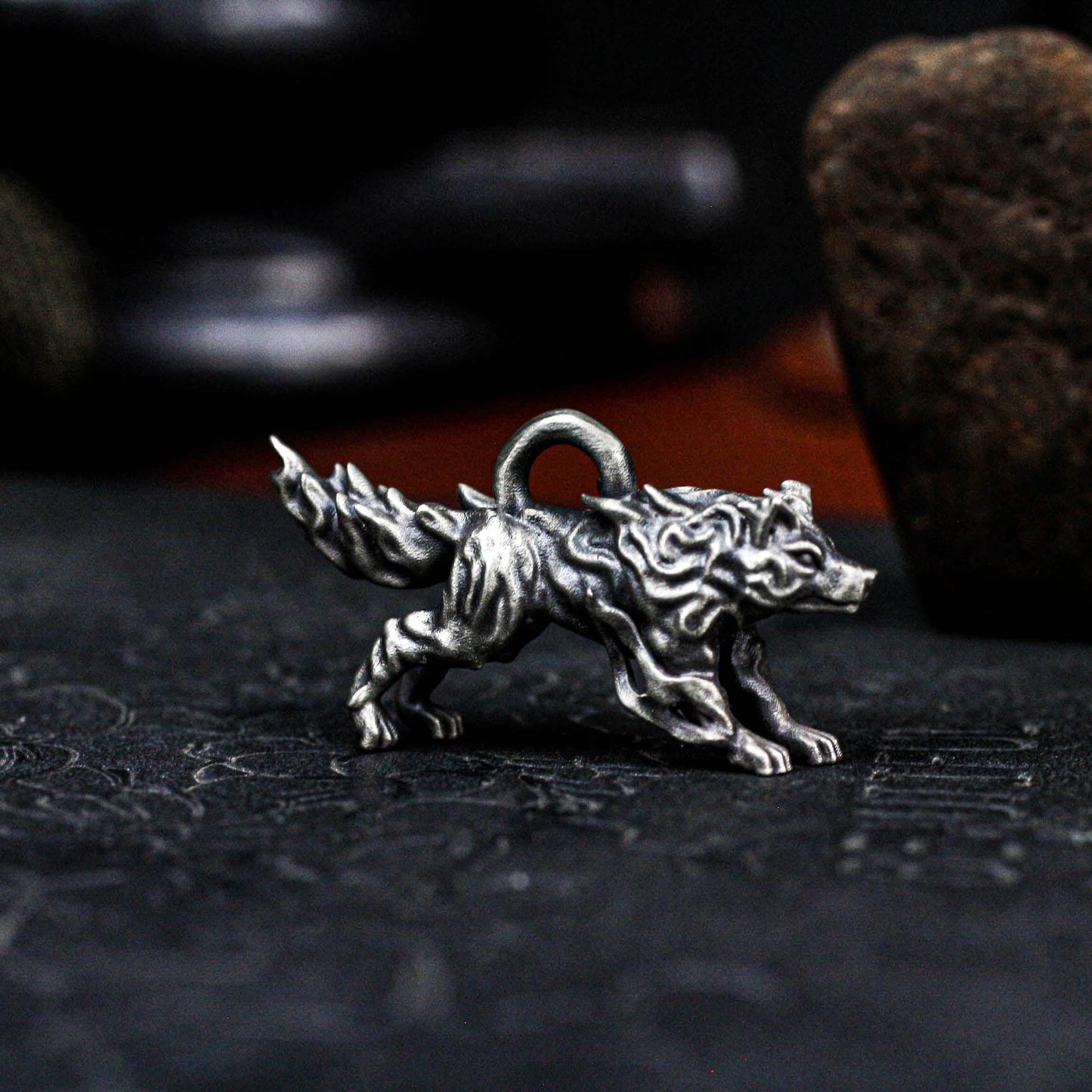 Mythic Flame Wolf Pendant - 925 Silver Handcrafted