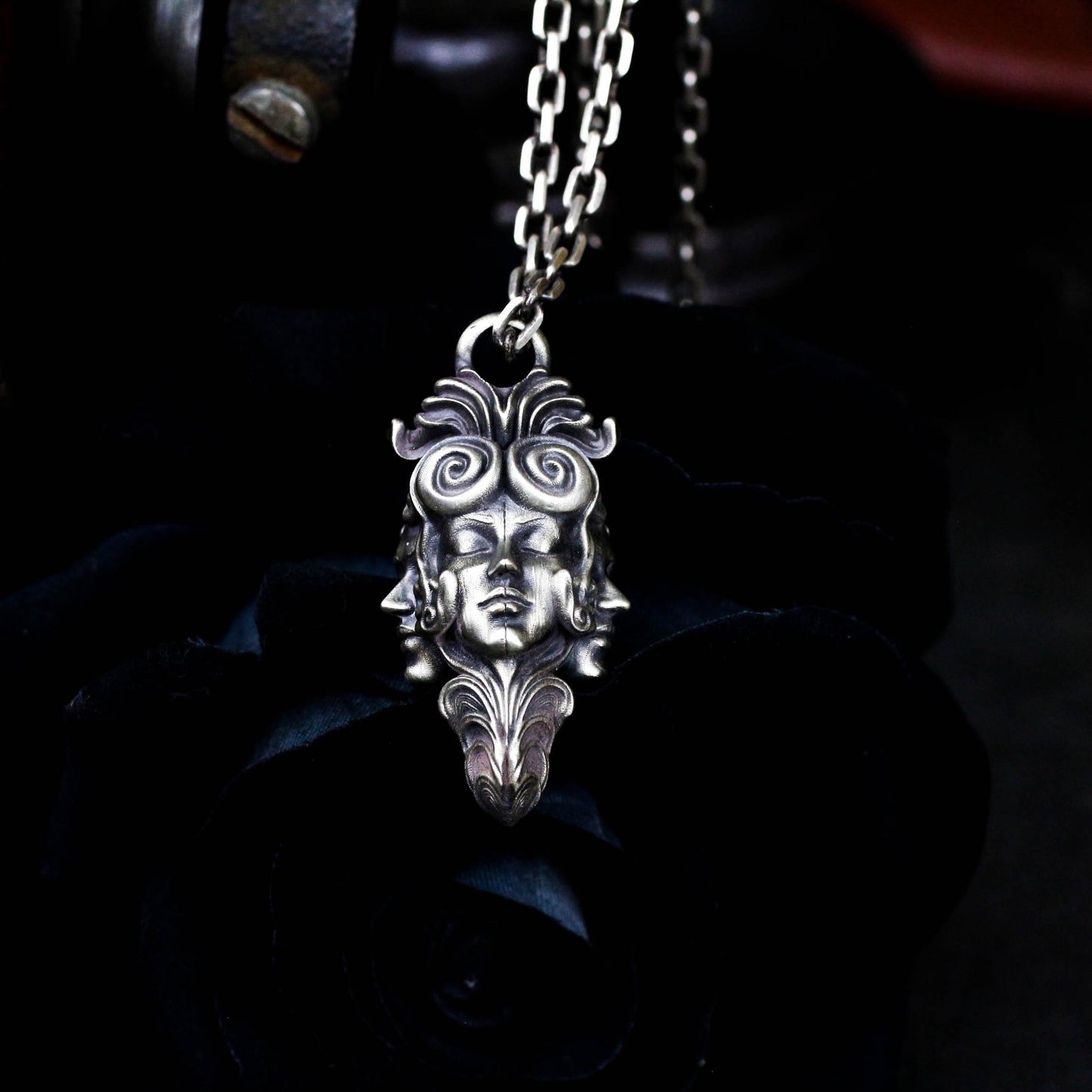Ancient Tribal Mask Pendant - Handcrafted in 925 Silver