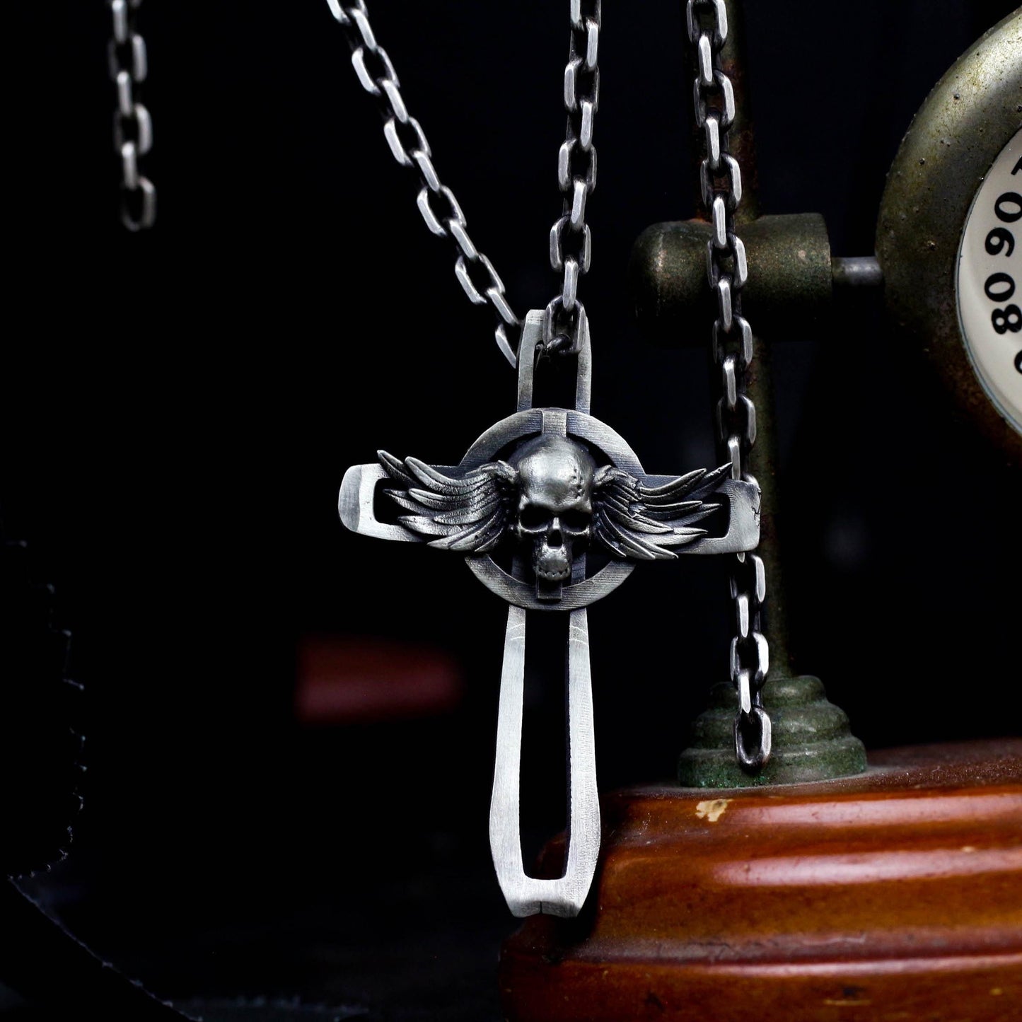 Winged Skull Cross Pendant - 925 Silver Handcrafted