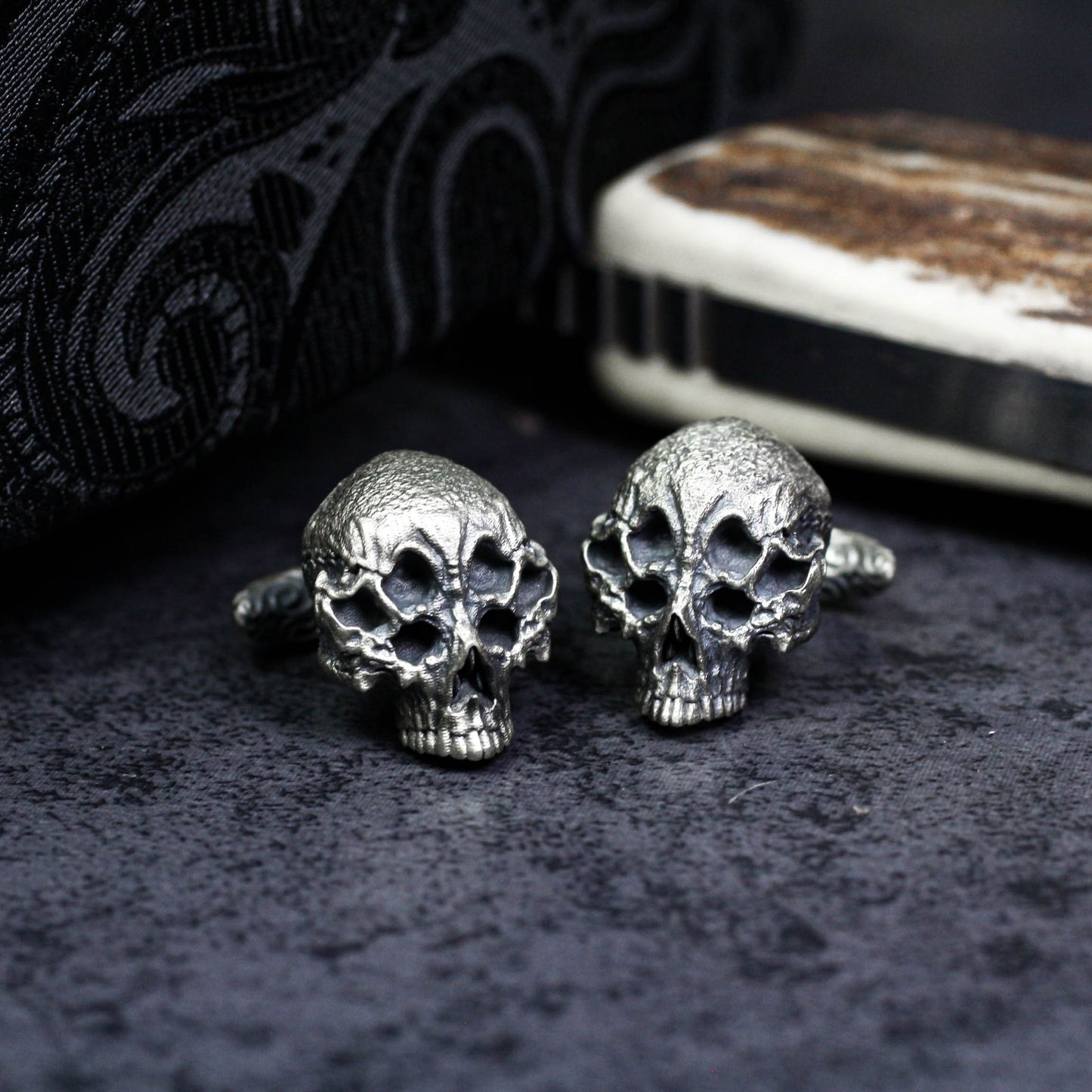 Six-Eyed Devil Half-Skull Cufflinks - 925 Silver Handmade