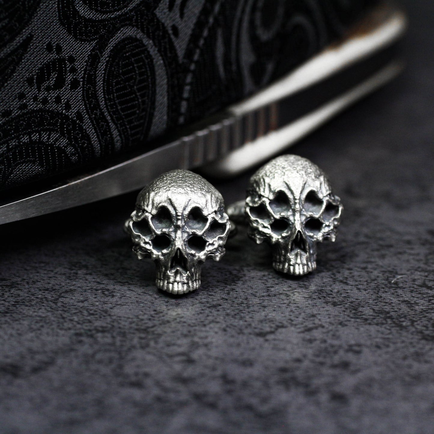 Six-Eyed Devil Half-Skull Cufflinks - 925 Silver Handmade