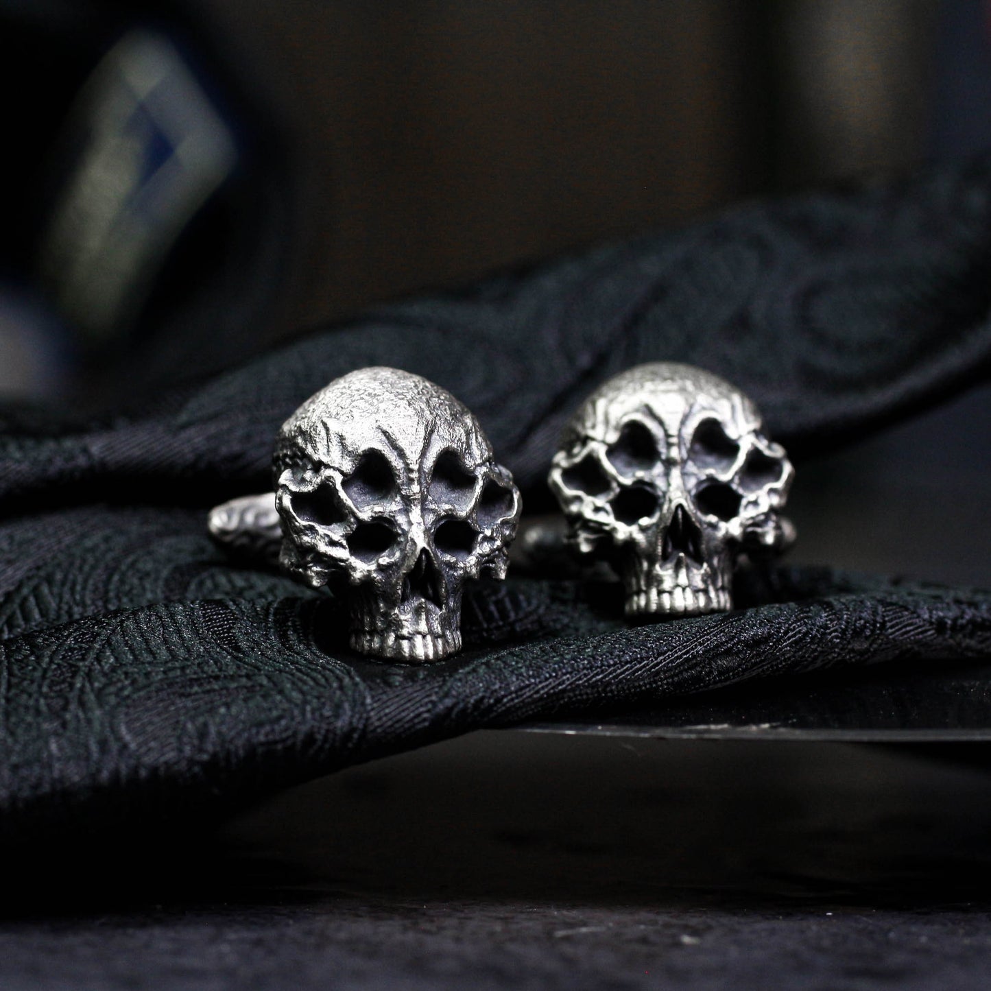 Six-Eyed Devil Half-Skull Cufflinks - 925 Silver Handmade