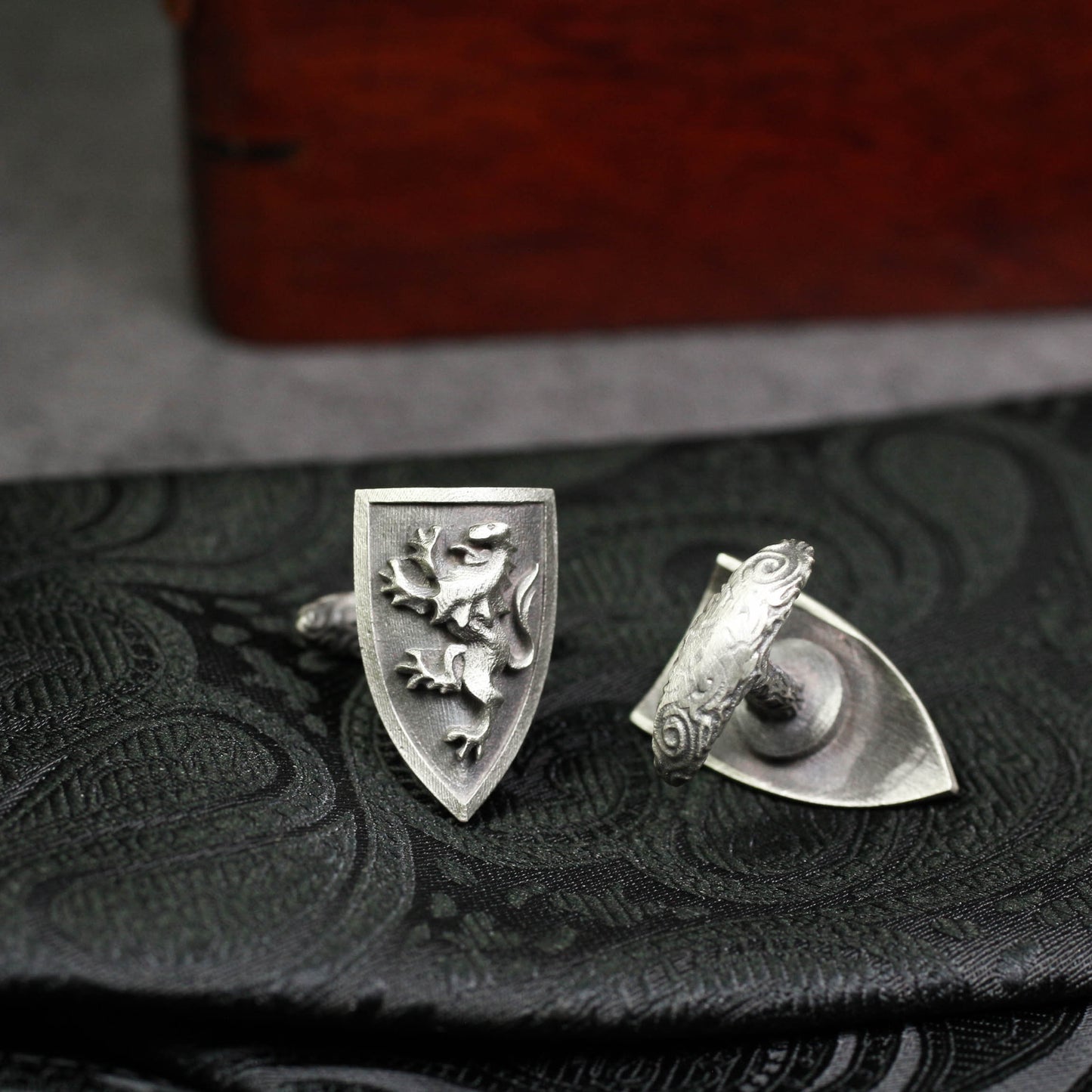 Lion Shield Crest Cufflinks - 925 Silver Handmade