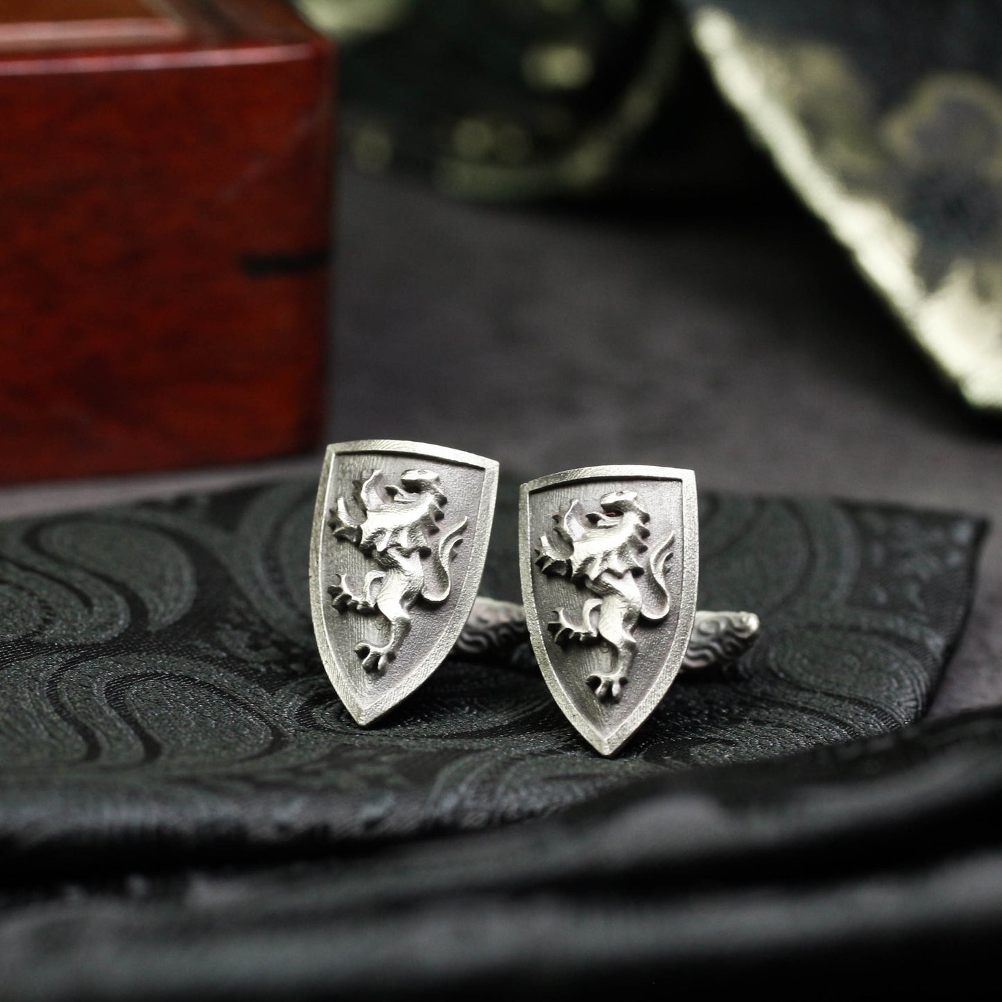 Lion Shield Crest Cufflinks - 925 Silver Handmade