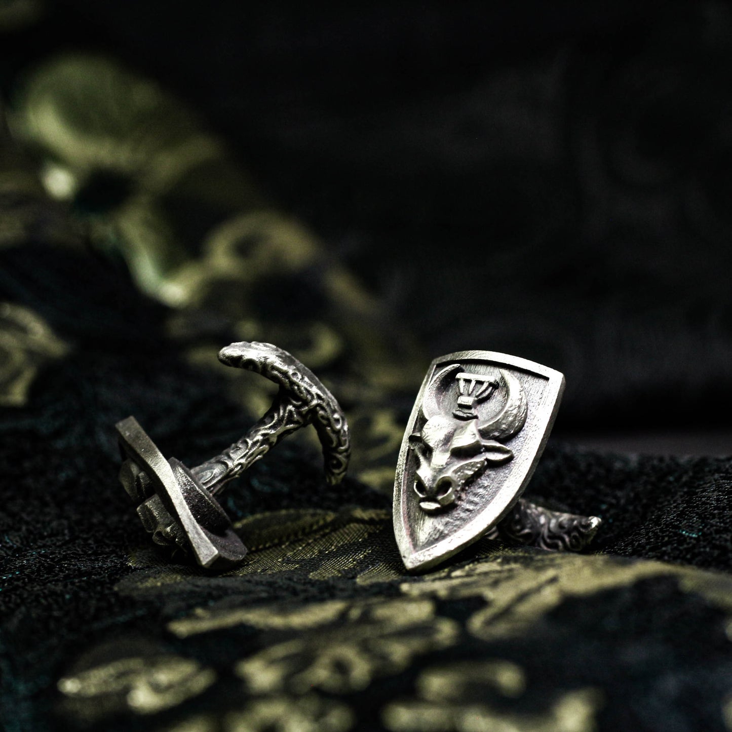 Bull Shield Cufflinks - 925 Silver Handmade