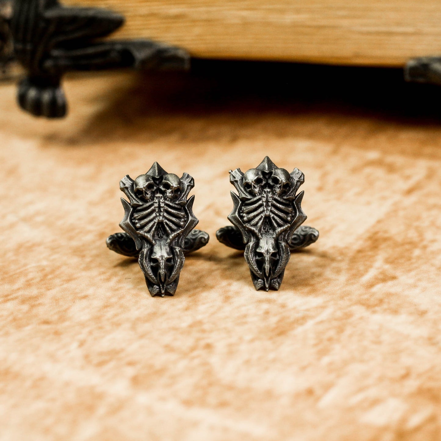 Double Life Skull Shield Cufflinks - 925 Silver Handmade