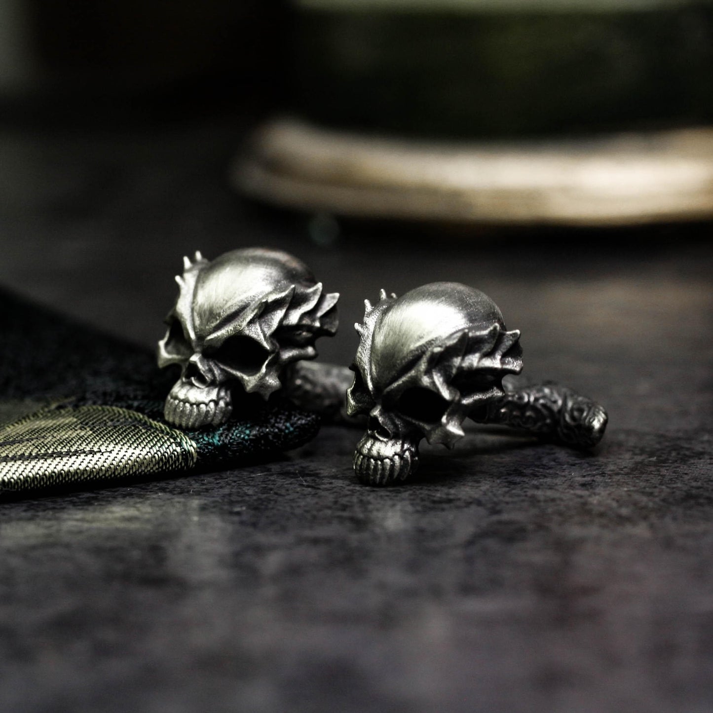 Mutant Half-Skull Dragon Horn Cufflinks - 925 Sterling Silver Handmade