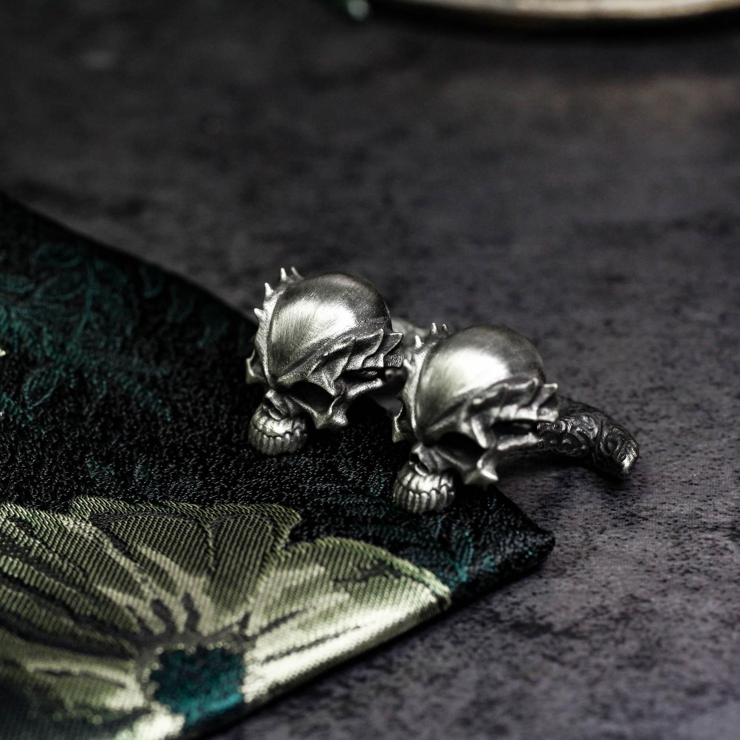 Mutant Half-Skull Dragon Horn Cufflinks - 925 Sterling Silver Handmade