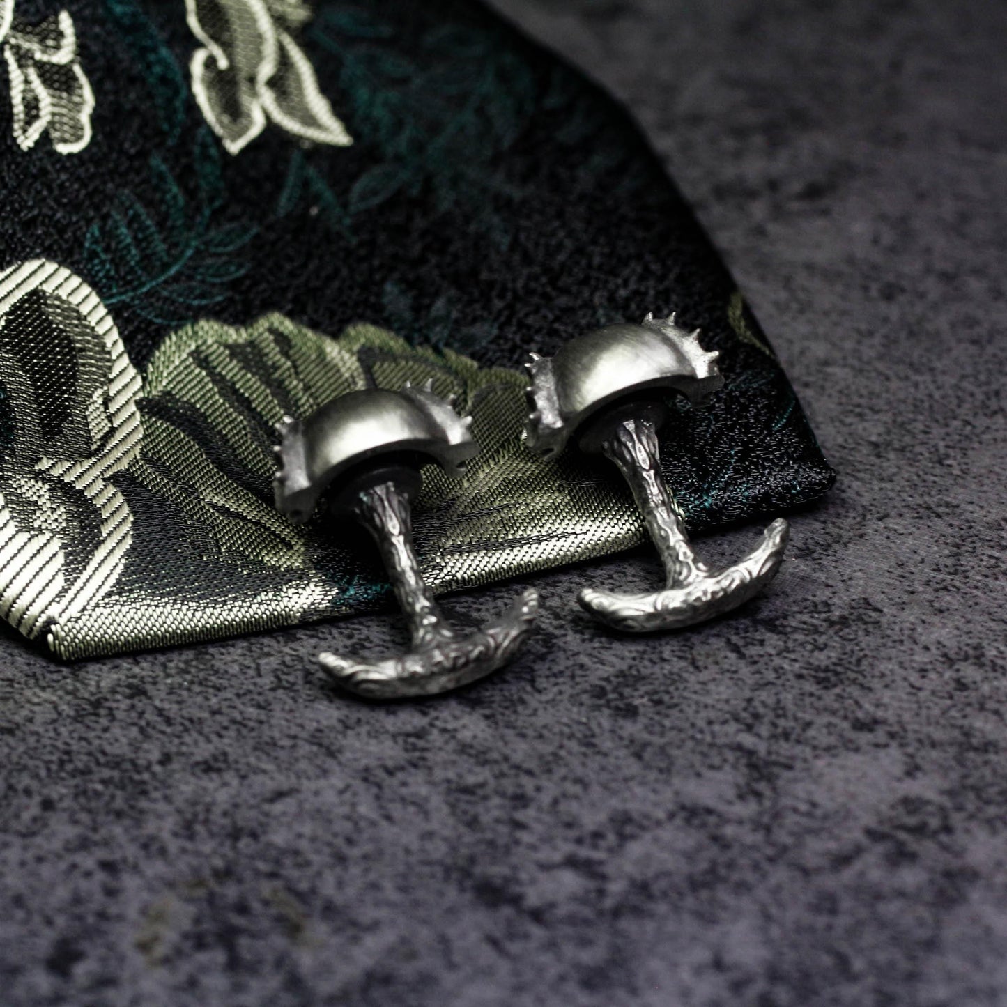 Mutant Half-Skull Dragon Horn Cufflinks - 925 Sterling Silver Handmade
