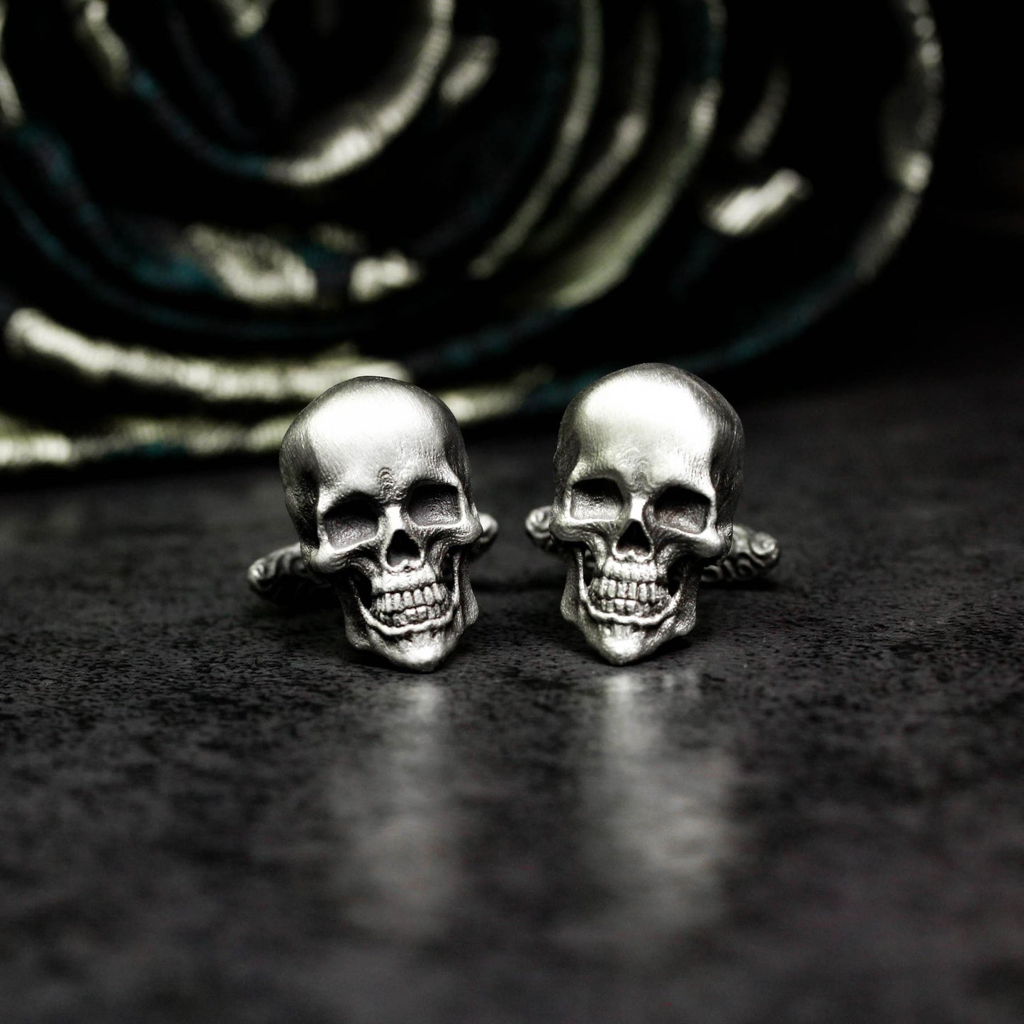 Classic Skull Cufflinks - Handmade 925 Sterling Silver