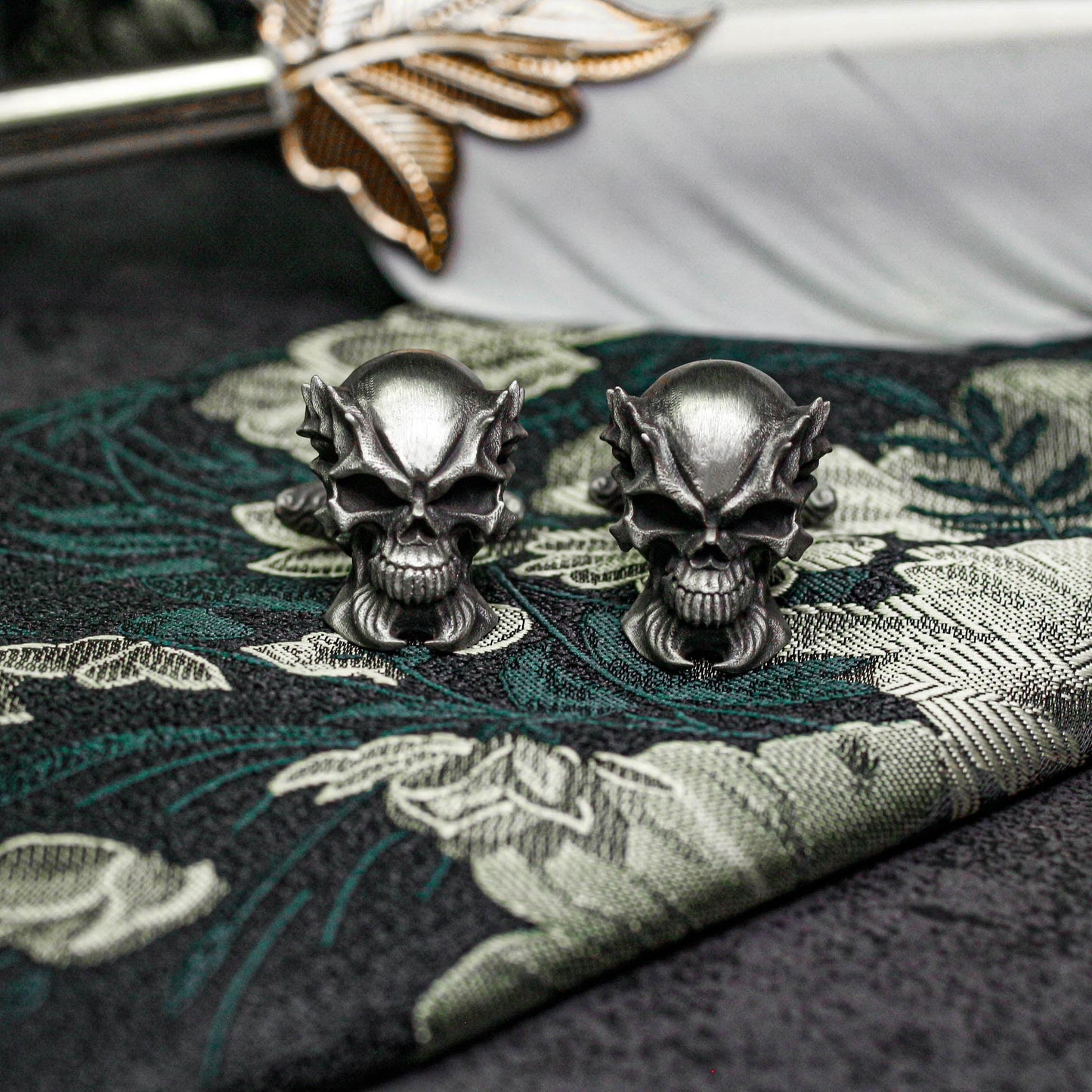 Mutant Skull Dragon Horn Cufflinks - 925 Silver Handmade
