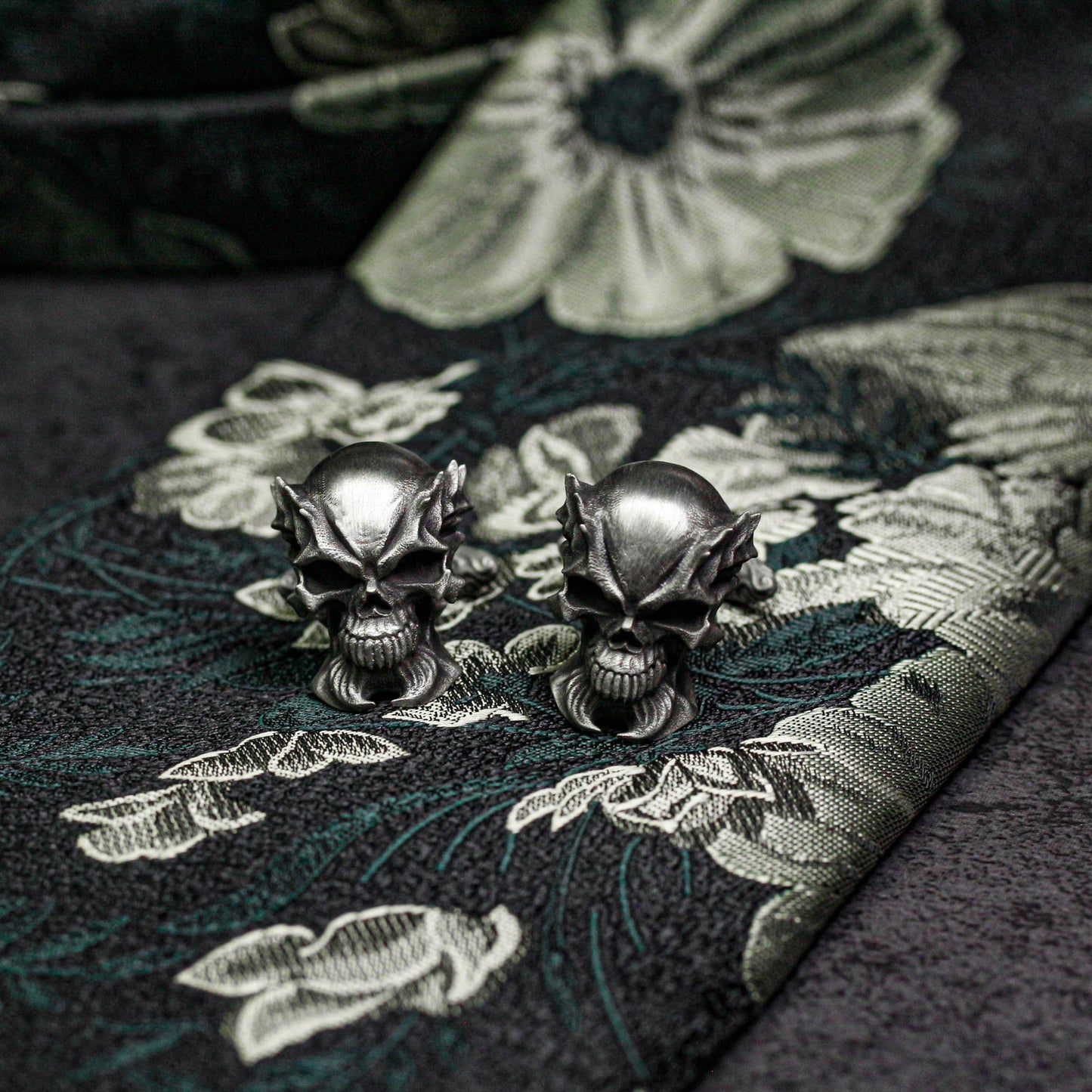 Mutant Skull Dragon Horn Cufflinks - 925 Silver Handmade