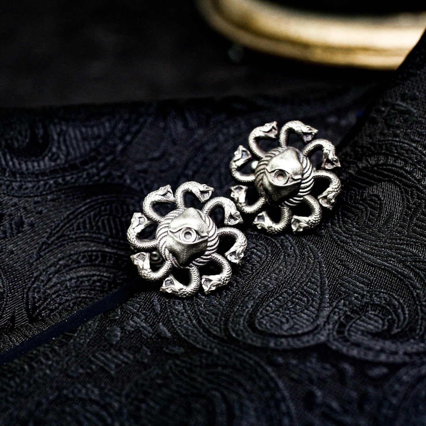 Medusa Skull Cufflinks - Gothic Devil?¡¥s Eye 925 Silver Handmade