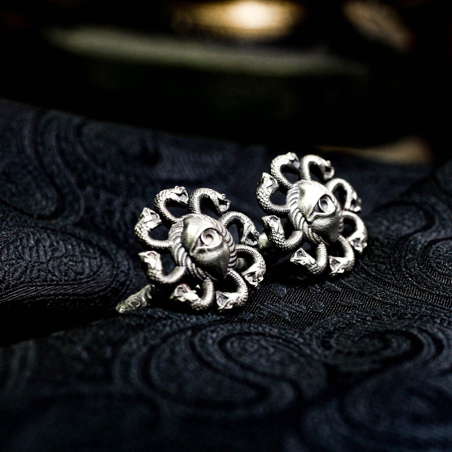 Medusa Skull Cufflinks - Gothic Devil?¡¥s Eye 925 Silver Handmade