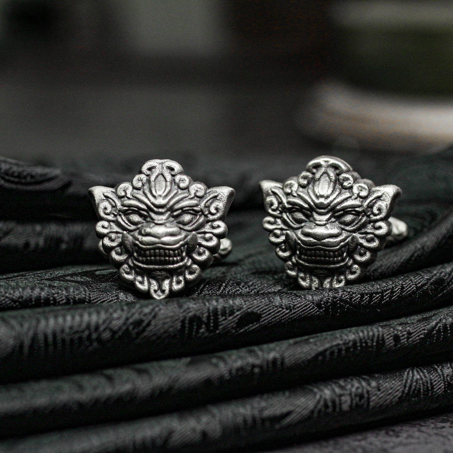 Lion Mask Cufflinks - Warrior Totem Symbol 925 Silver Handmade