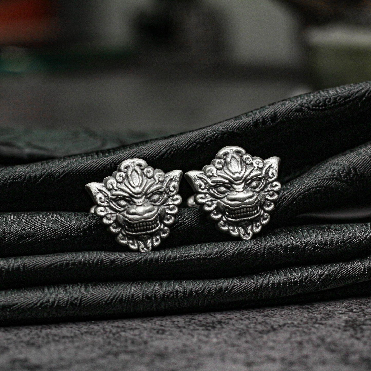 Lion Mask Cufflinks - Warrior Totem Symbol 925 Silver Handmade