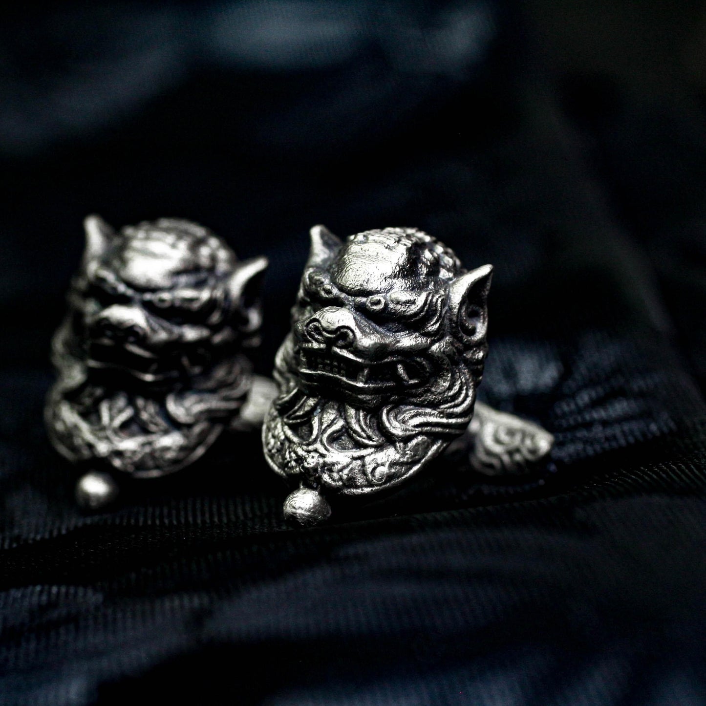 Tang Lion Head Cufflinks, Pixiu Amulet - 925 Sterling Silver Handmade