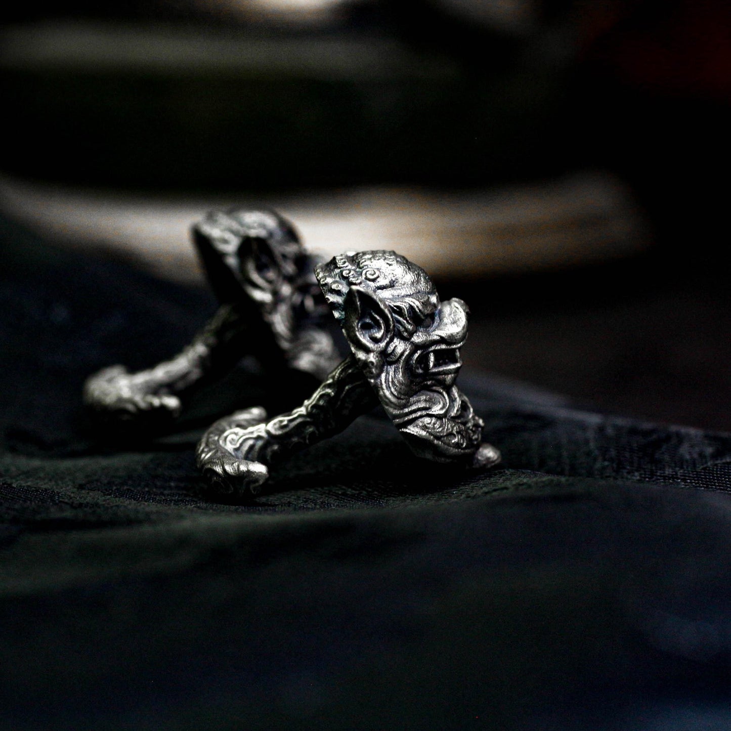 Tang Lion Head Cufflinks, Pixiu Amulet - 925 Sterling Silver Handmade