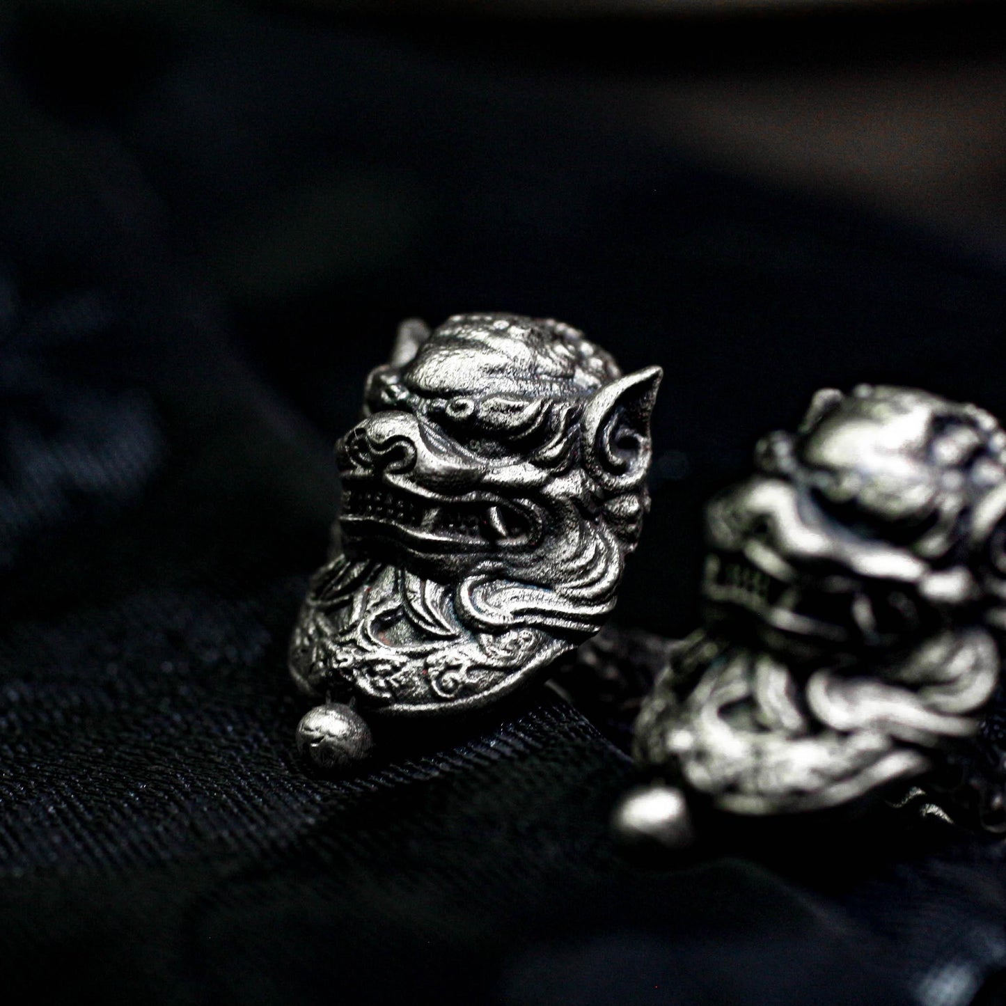 Tang Lion Head Cufflinks, Pixiu Amulet - 925 Sterling Silver Handmade