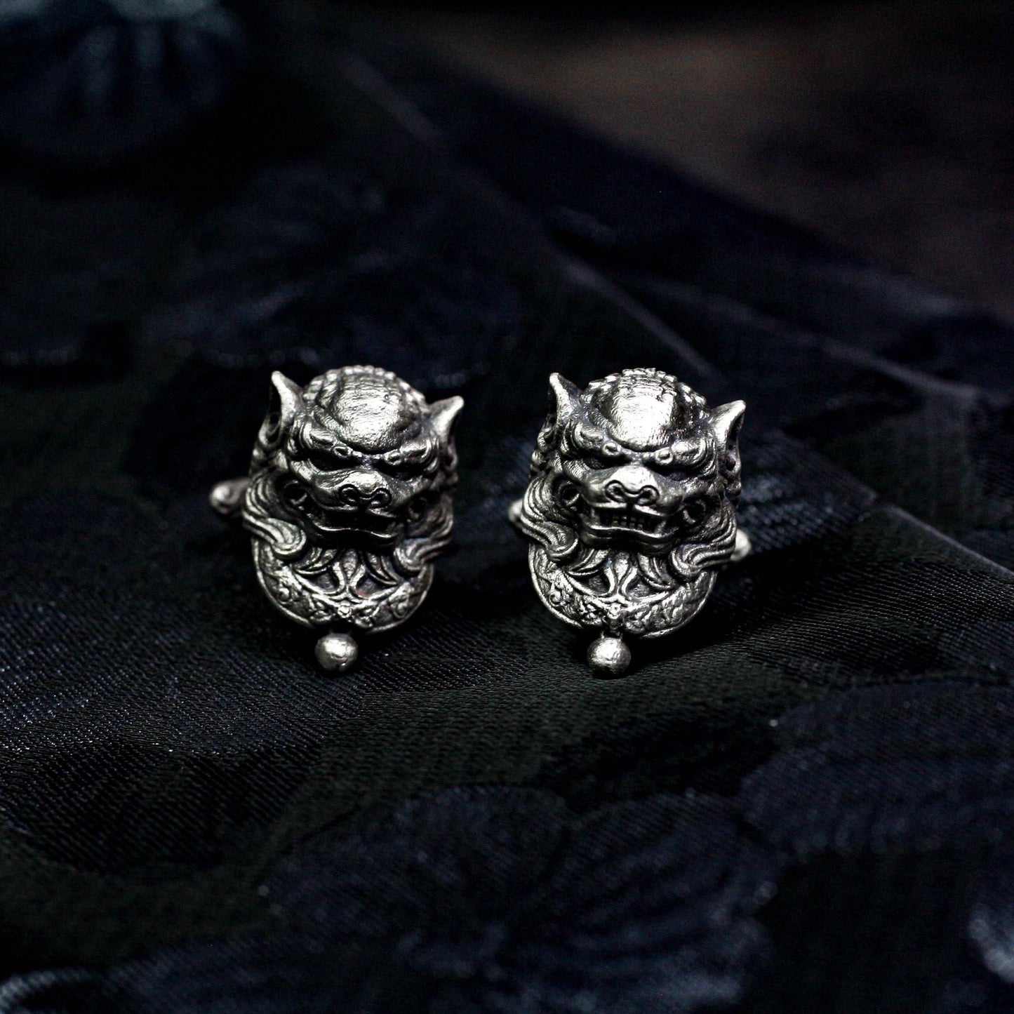 Tang Lion Head Cufflinks, Pixiu Amulet - 925 Sterling Silver Handmade