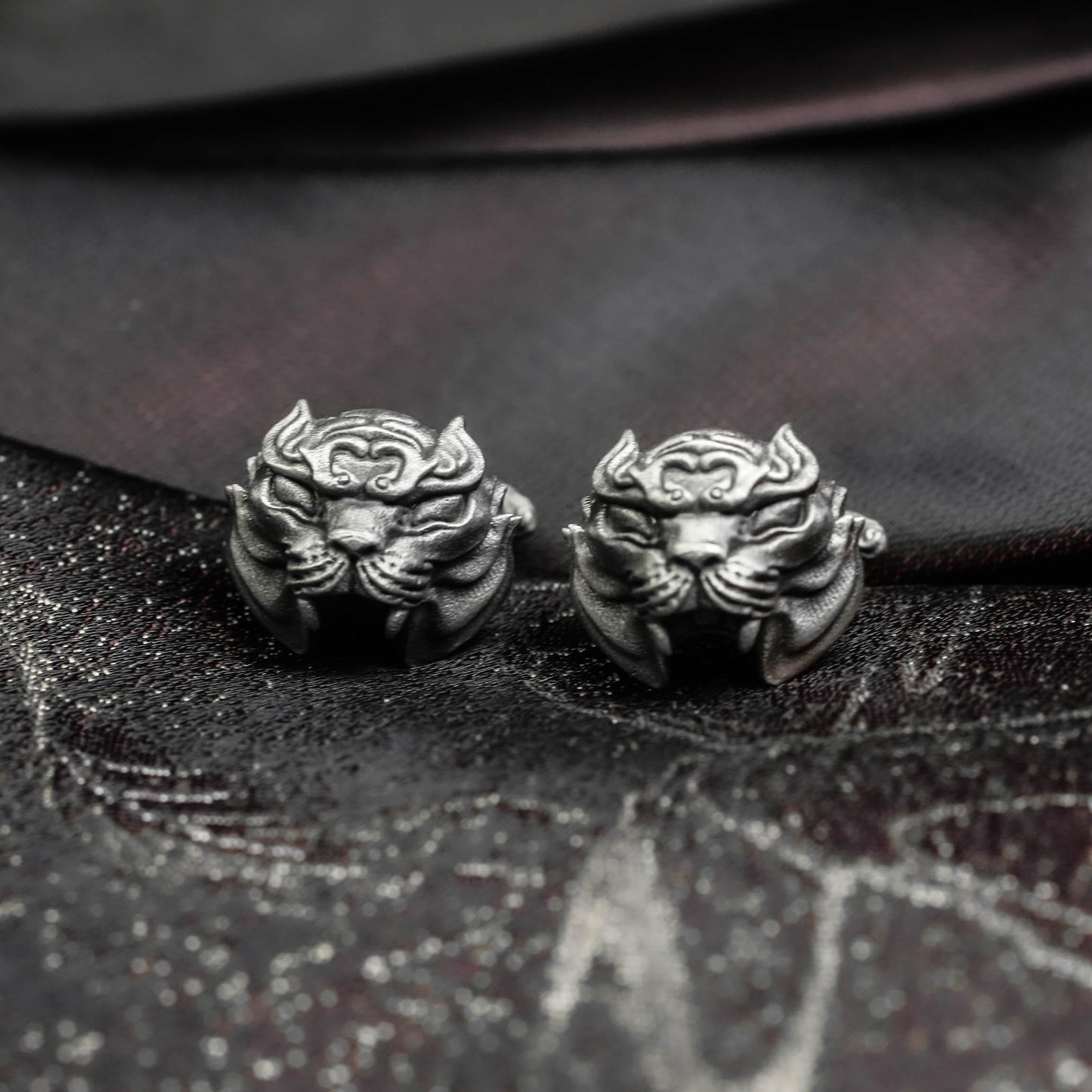 Saber-Tooth Tiger Polished Silver Cufflinks - Handmade 925 Sterling Silver