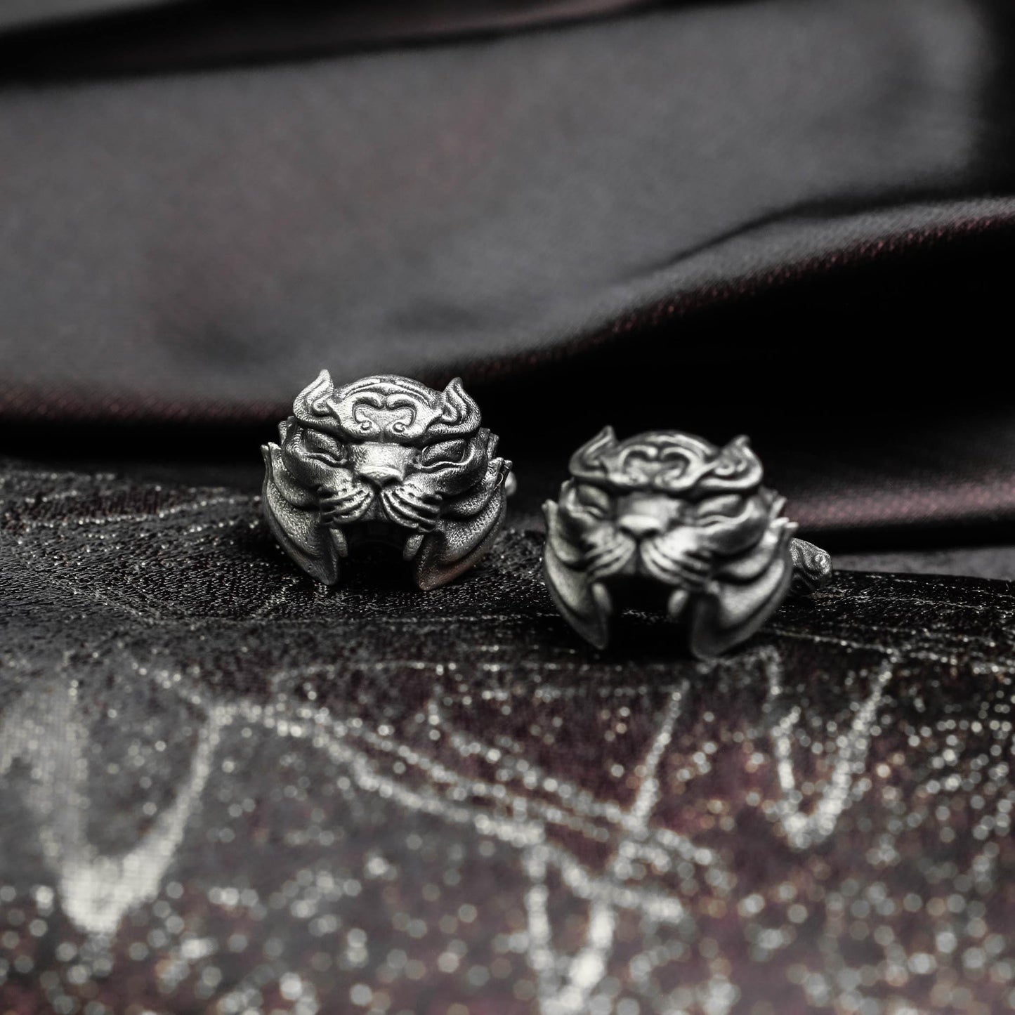 Saber-Tooth Tiger Polished Silver Cufflinks - Handmade 925 Sterling Silver