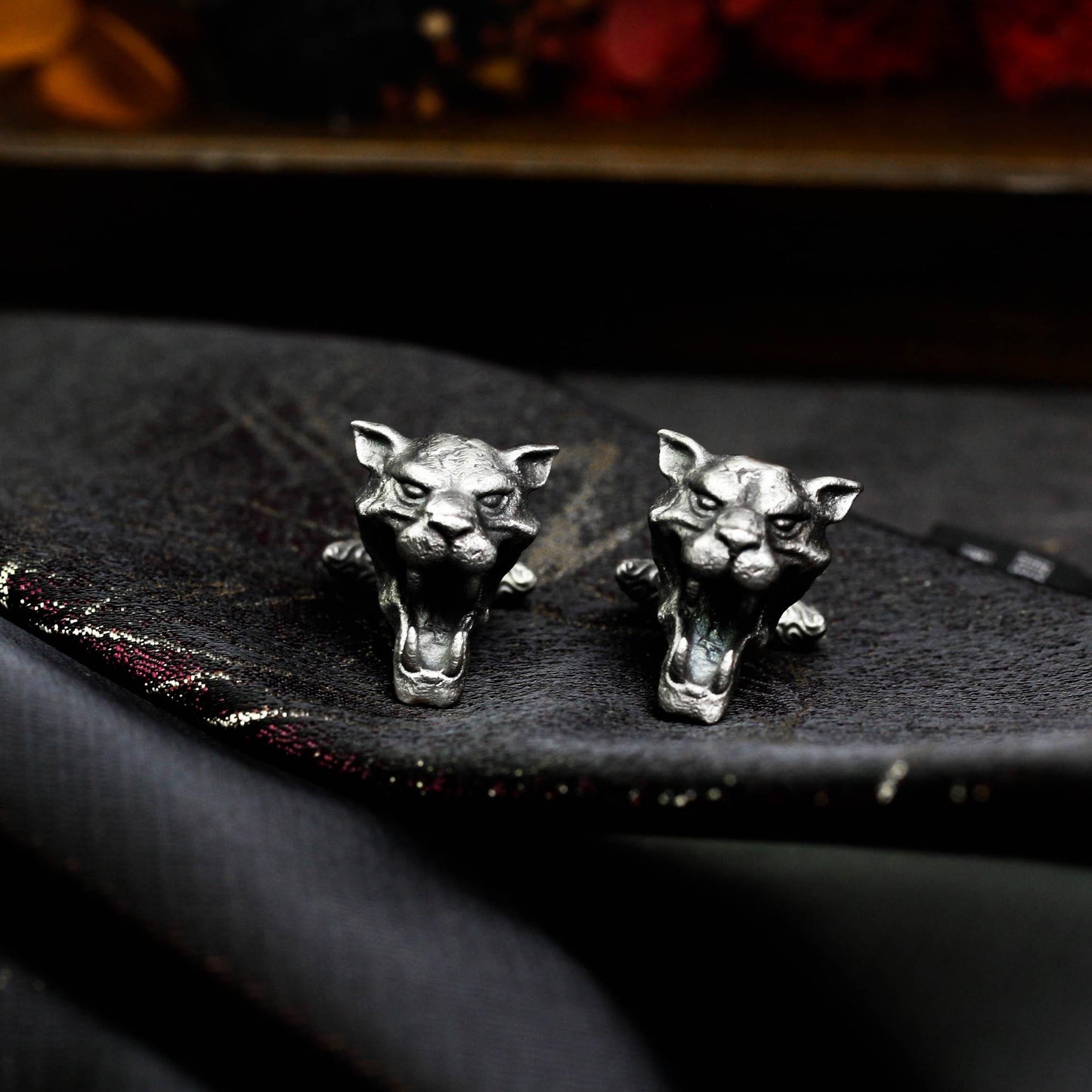 Saber-Toothed Tiger Cufflinks - 925 Sterling Silver Handmade