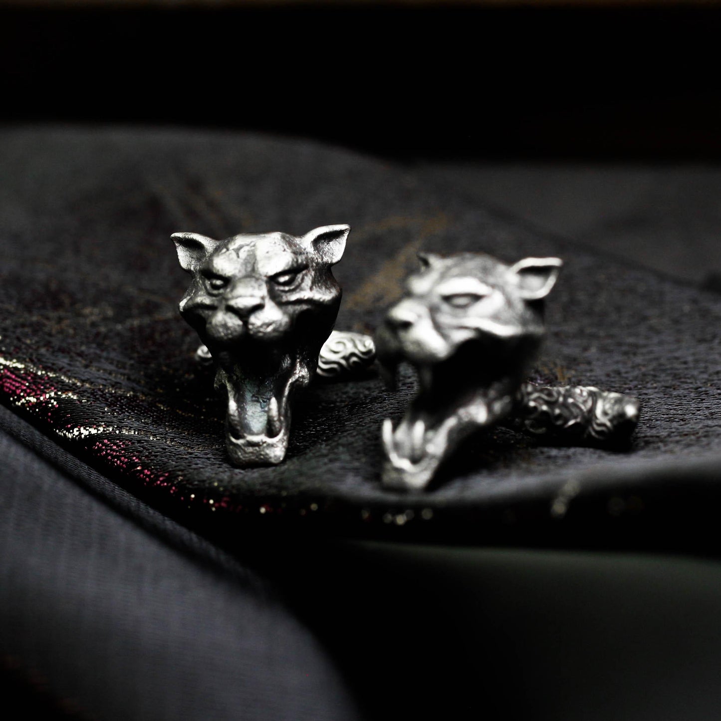 Saber-Toothed Tiger Cufflinks - 925 Sterling Silver Handmade