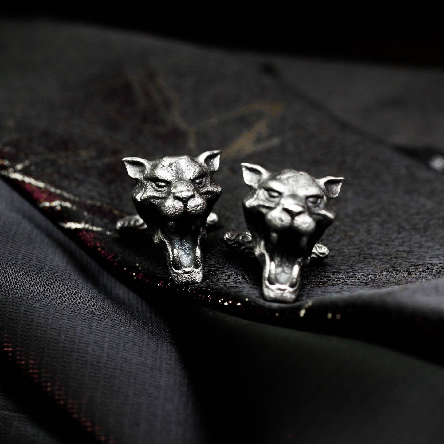 Saber-Toothed Tiger Cufflinks - 925 Sterling Silver Handmade