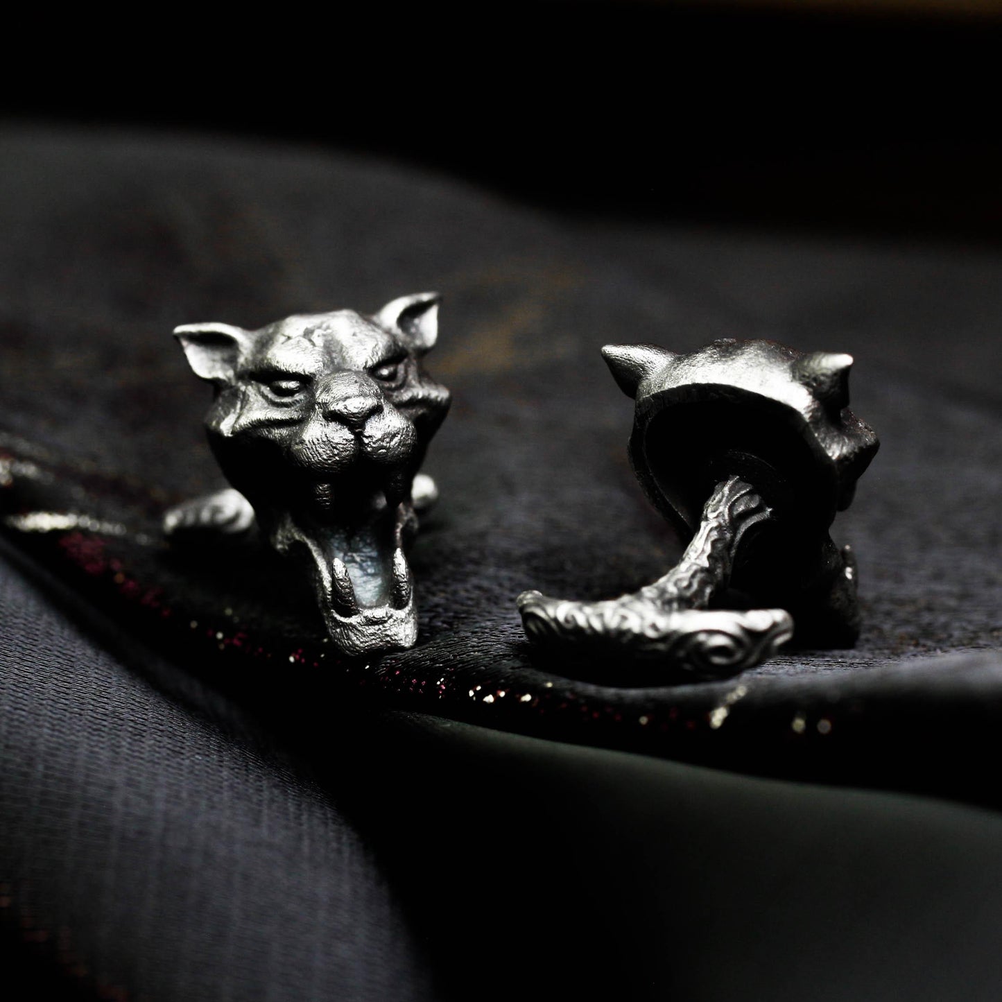 Saber-Toothed Tiger Cufflinks - 925 Sterling Silver Handmade