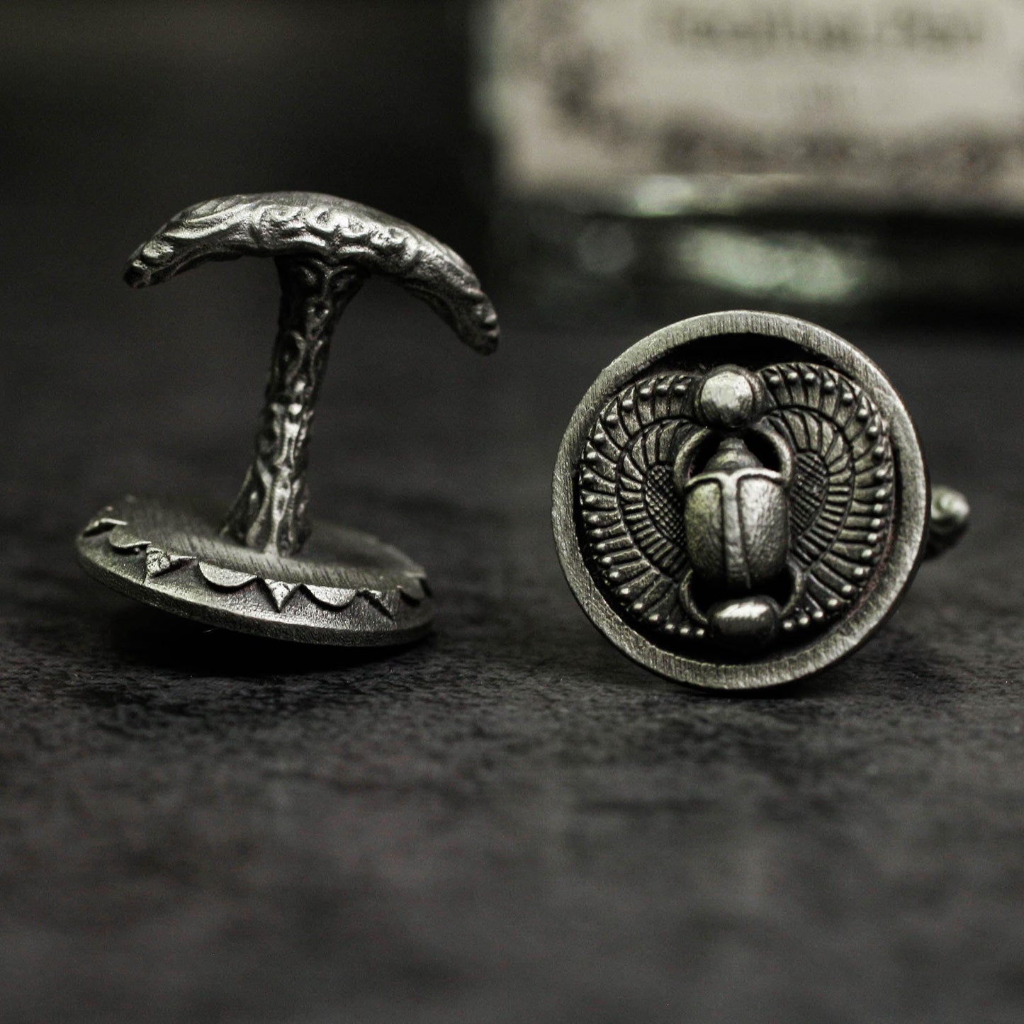 Saint Beetle Cufflinks, Egyptian Scarab - 925 Sterling Silver Handmade