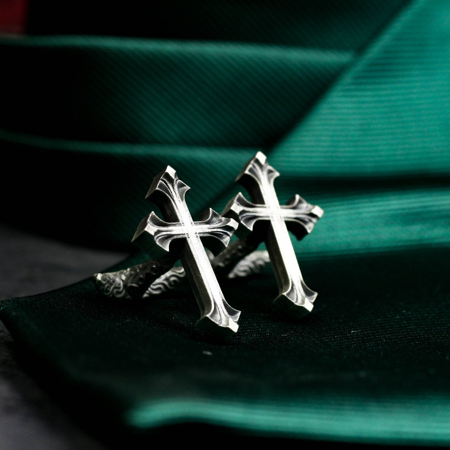 Gothic Flower Cross Skull Cufflinks - 925 Sterling Silver Handmade