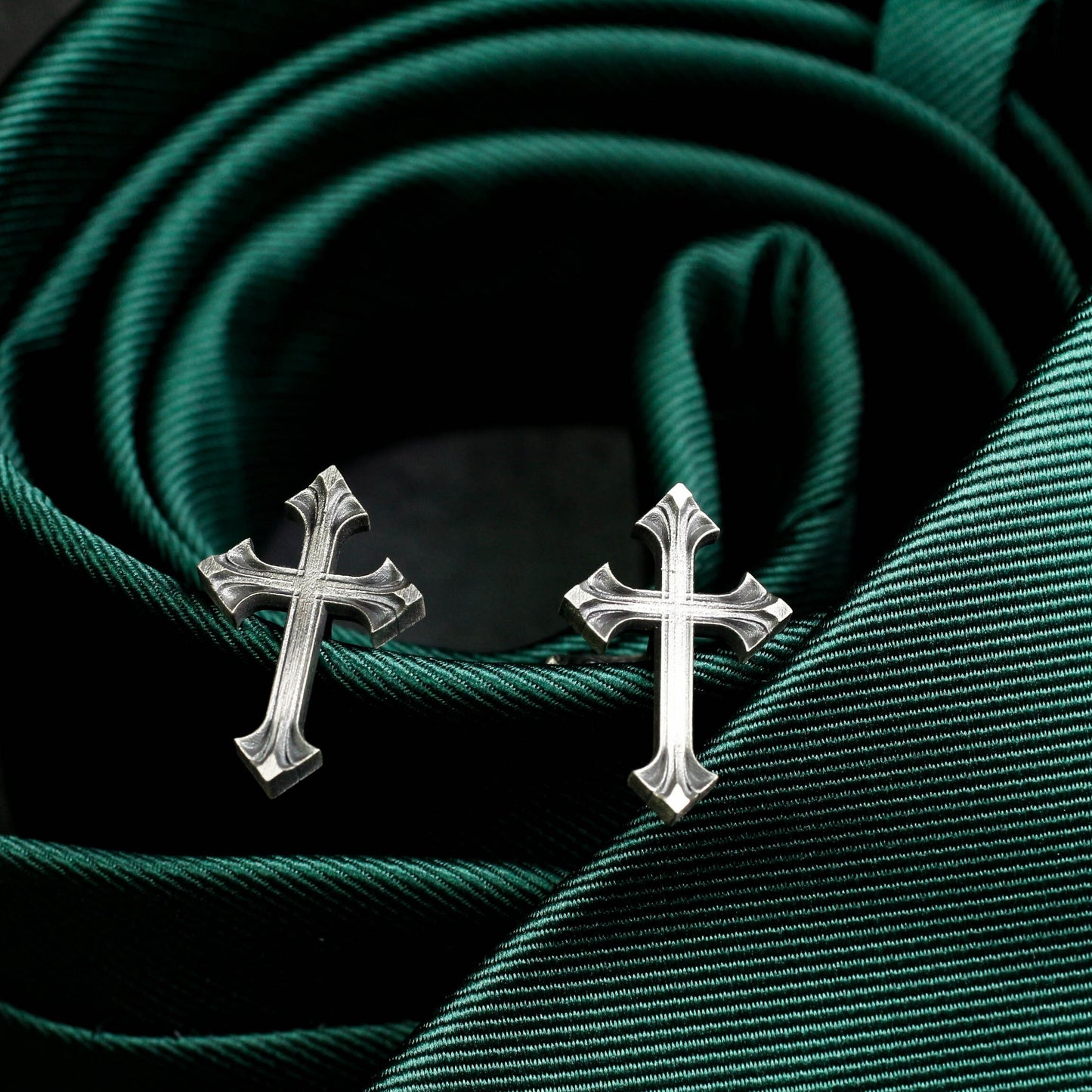 Gothic Flower Cross Skull Cufflinks - 925 Sterling Silver Handmade