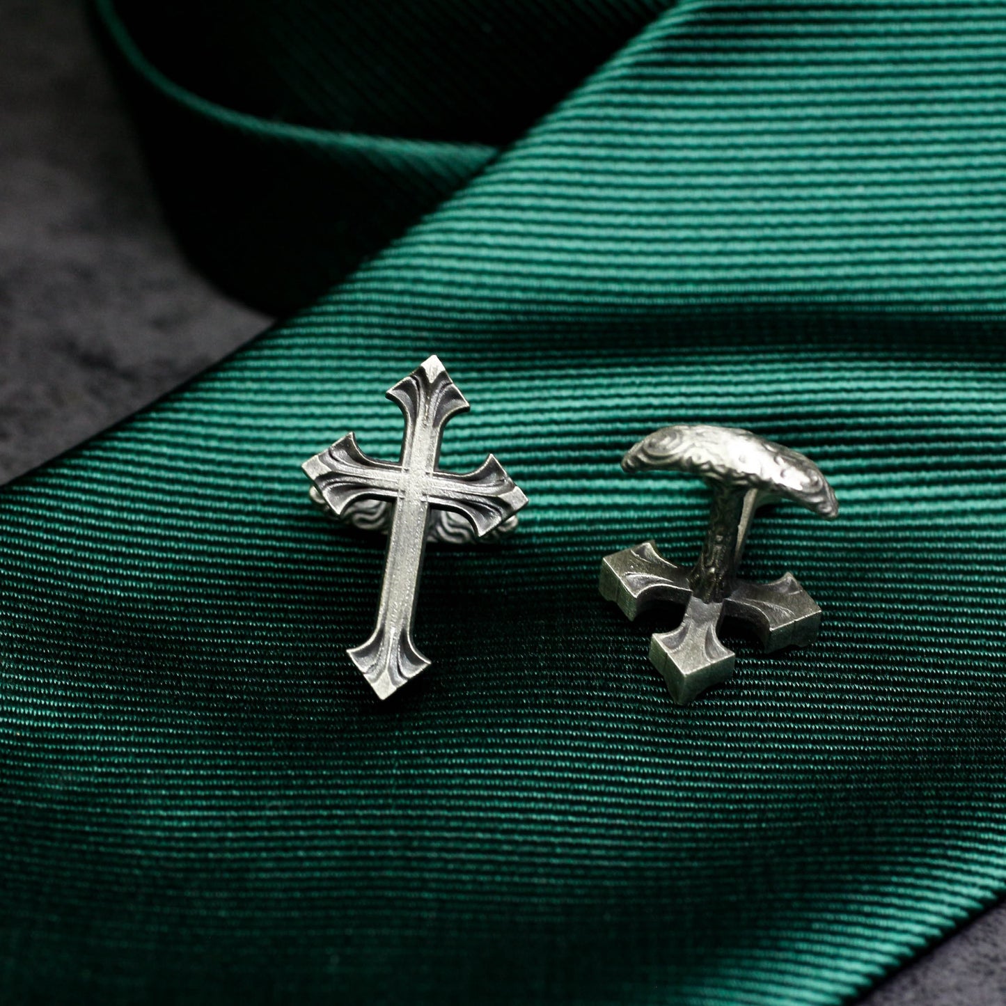 Gothic Flower Cross Skull Cufflinks - 925 Sterling Silver Handmade
