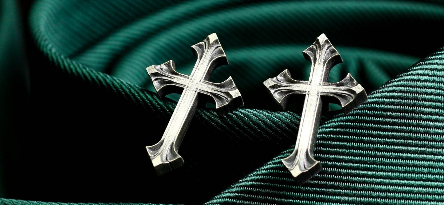 Gothic Flower Cross Skull Cufflinks - 925 Sterling Silver Handmade