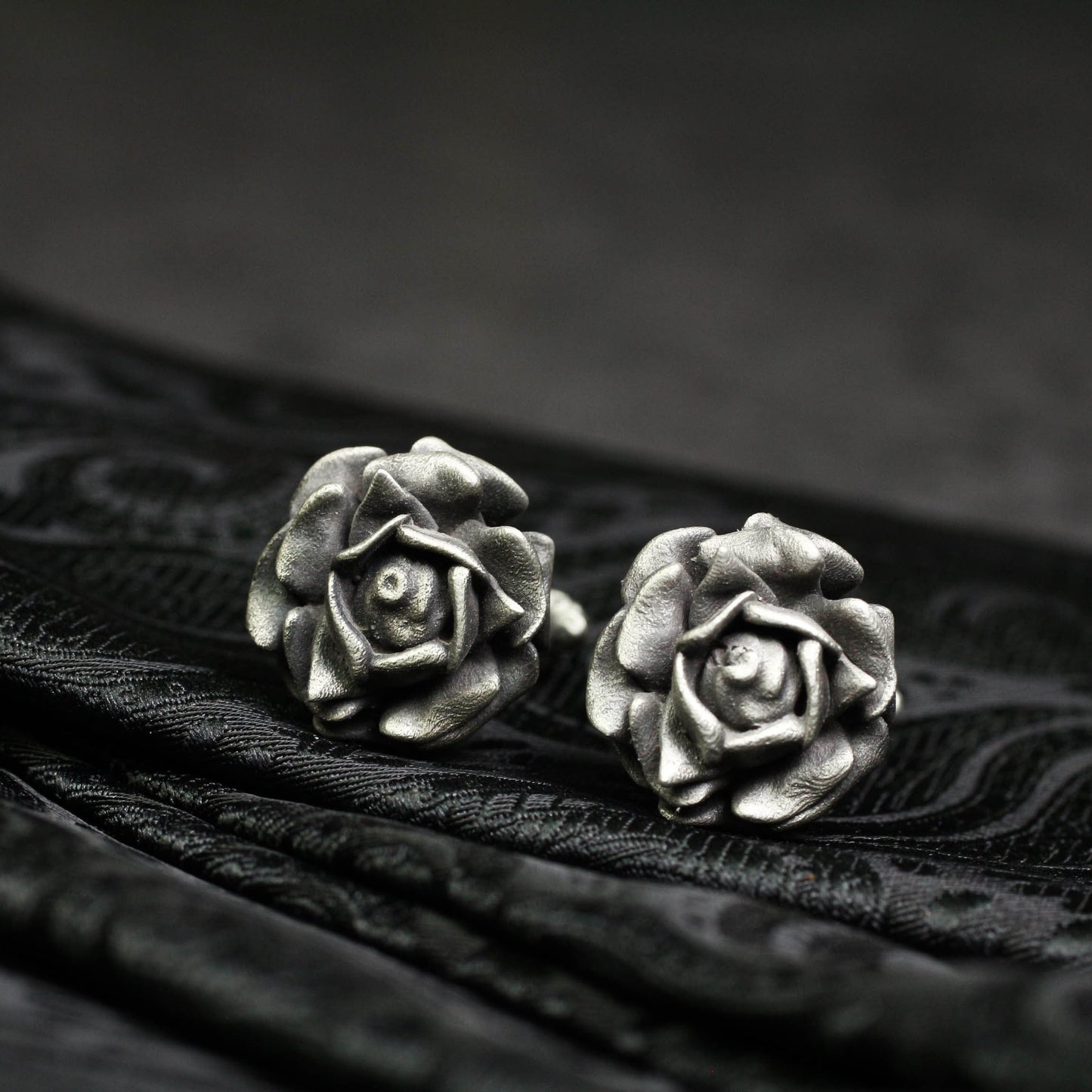 Burgundy Bliss Rose Cufflinks - 925 Sterling Silver Handmade