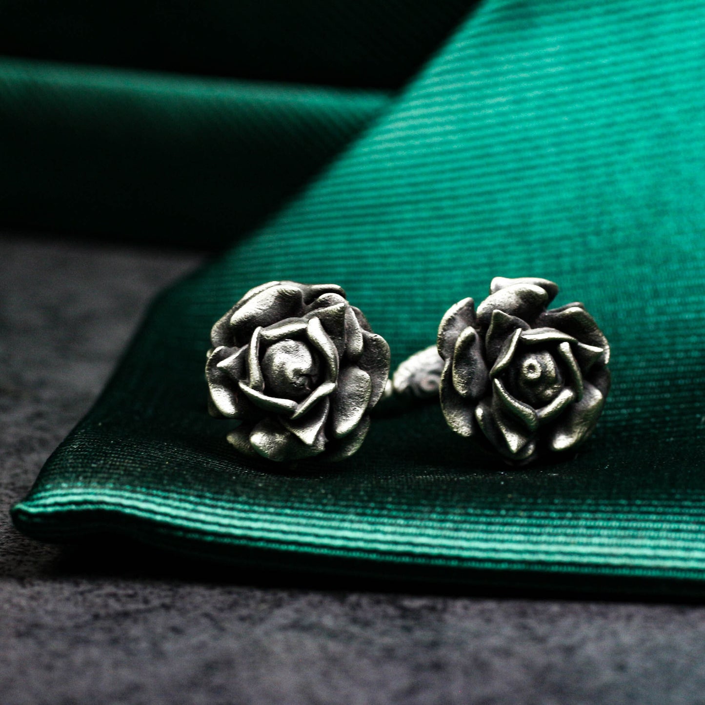 Burgundy Bliss Rose Cufflinks - 925 Sterling Silver Handmade