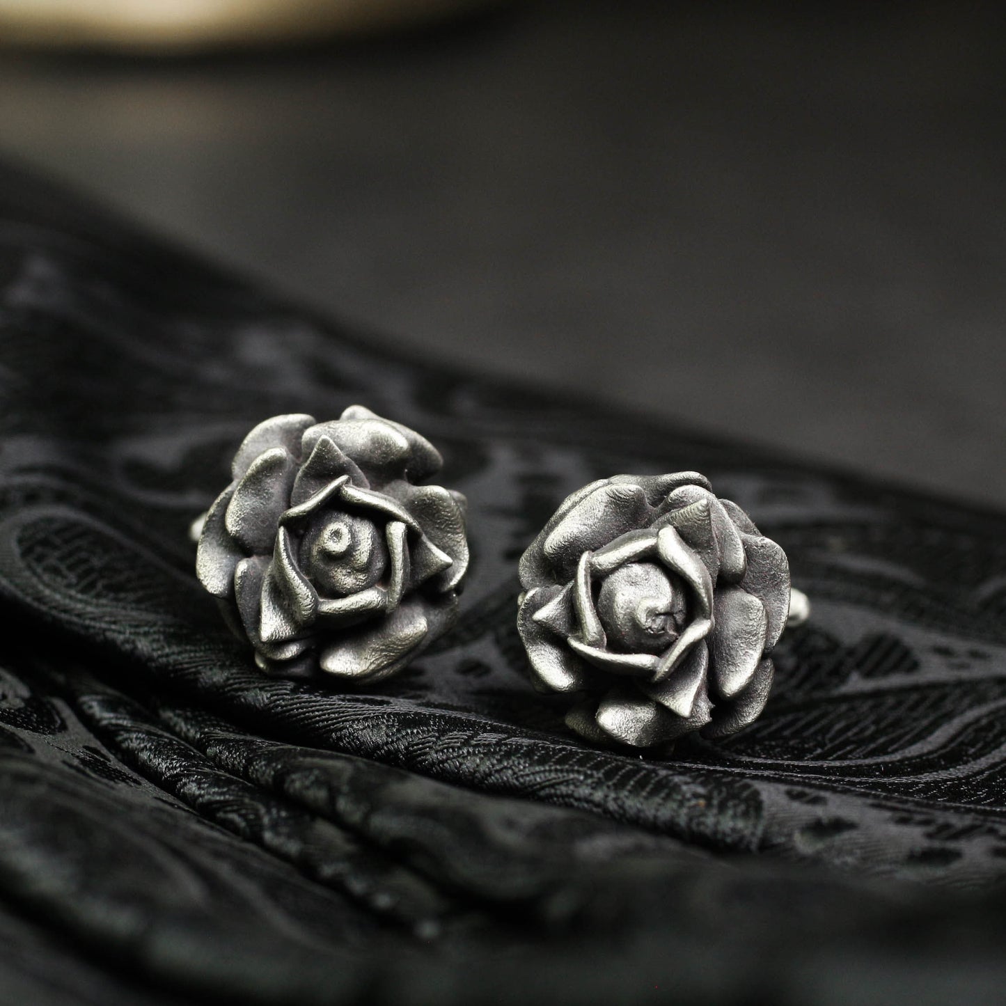 Burgundy Bliss Rose Cufflinks - 925 Sterling Silver Handmade