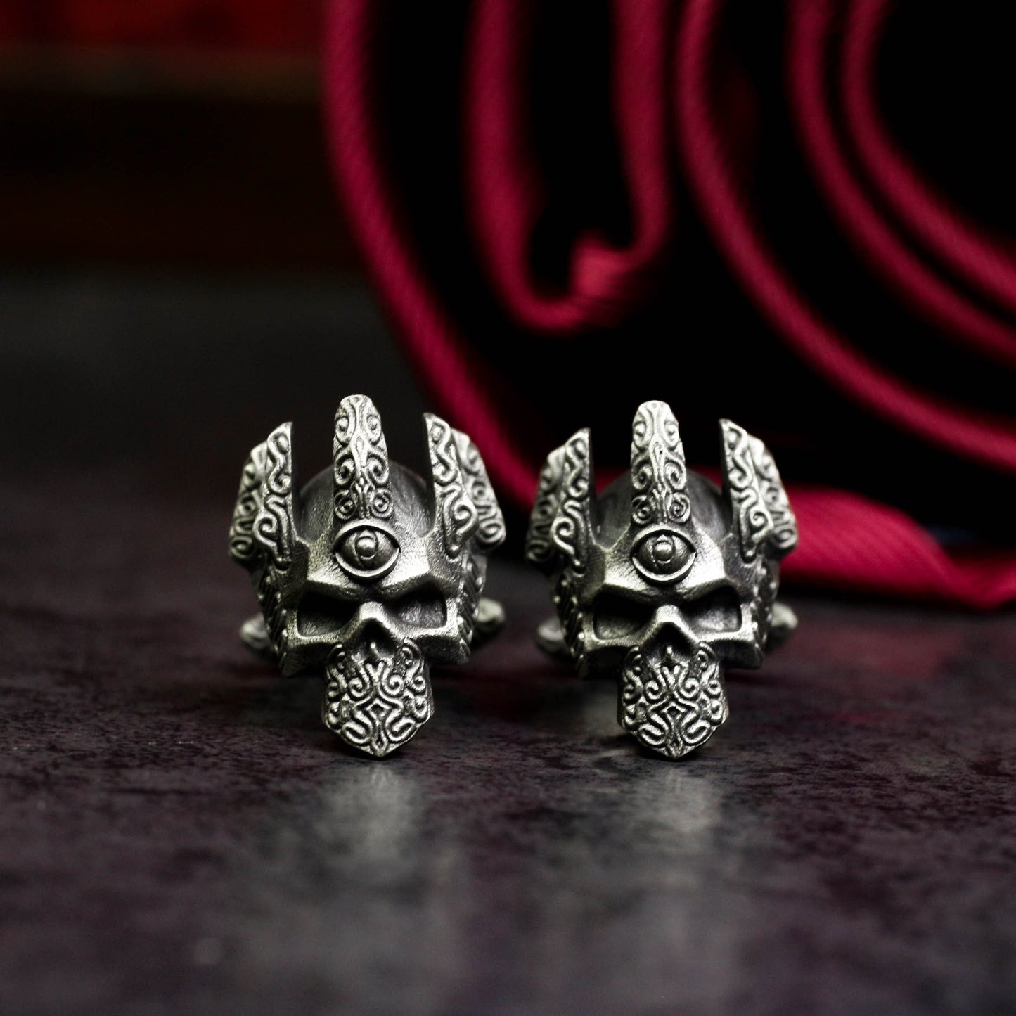 Gothic Crown Skull Cufflinks - 925 Sterling Silver Handmade