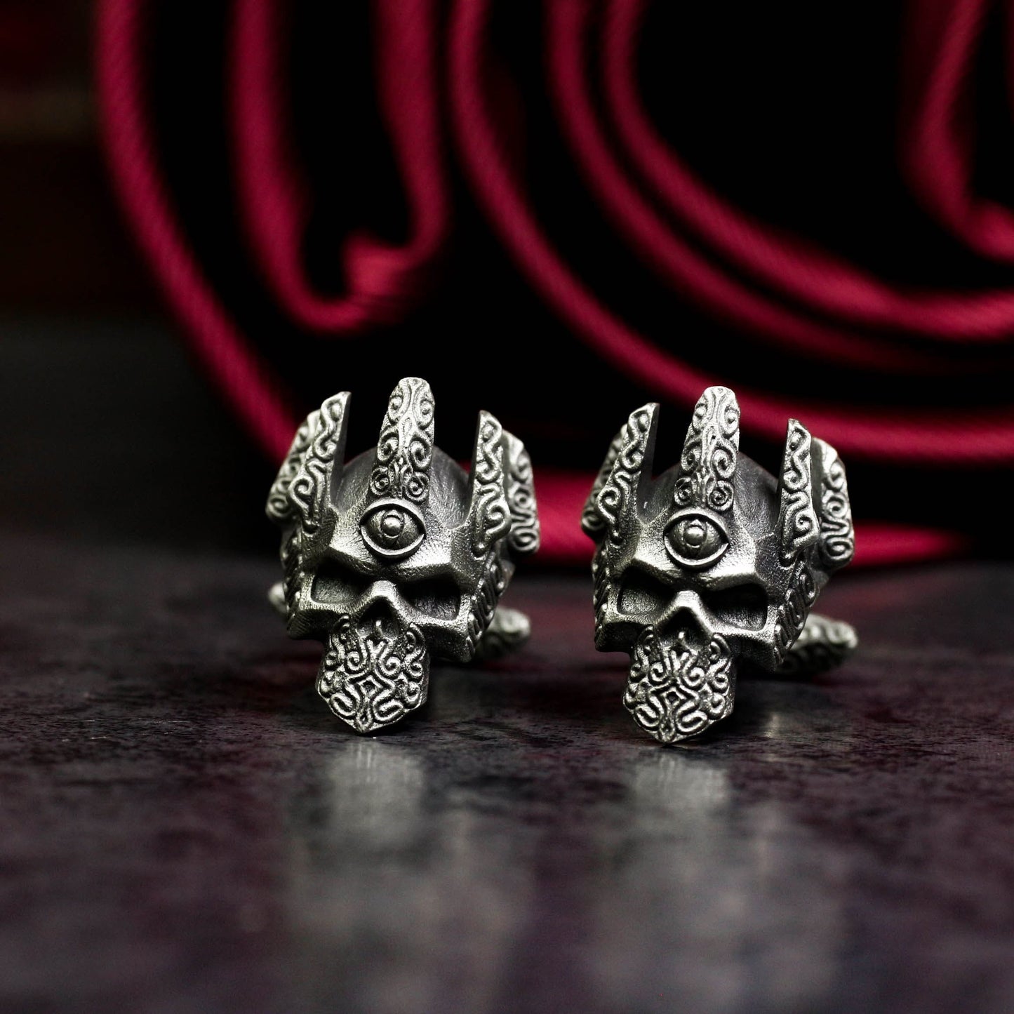 Gothic Crown Skull Cufflinks - 925 Sterling Silver Handmade