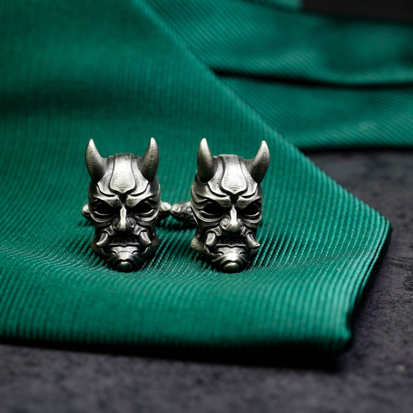 Japanese Ghost Mask Cufflinks, Prajna Design - 925 Sterling Silver Handmade