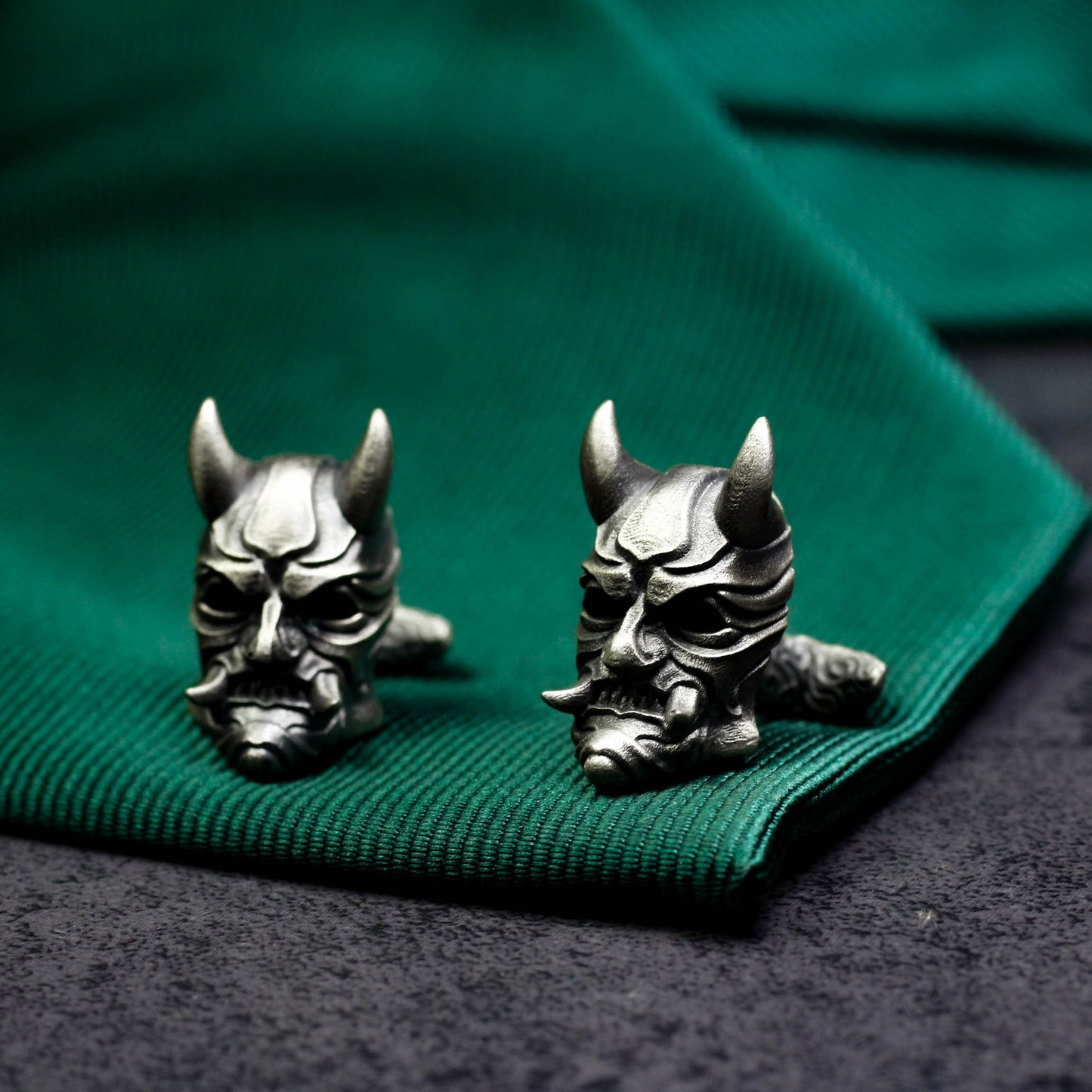 Japanese Ghost Mask Cufflinks, Prajna Design - 925 Sterling Silver Handmade