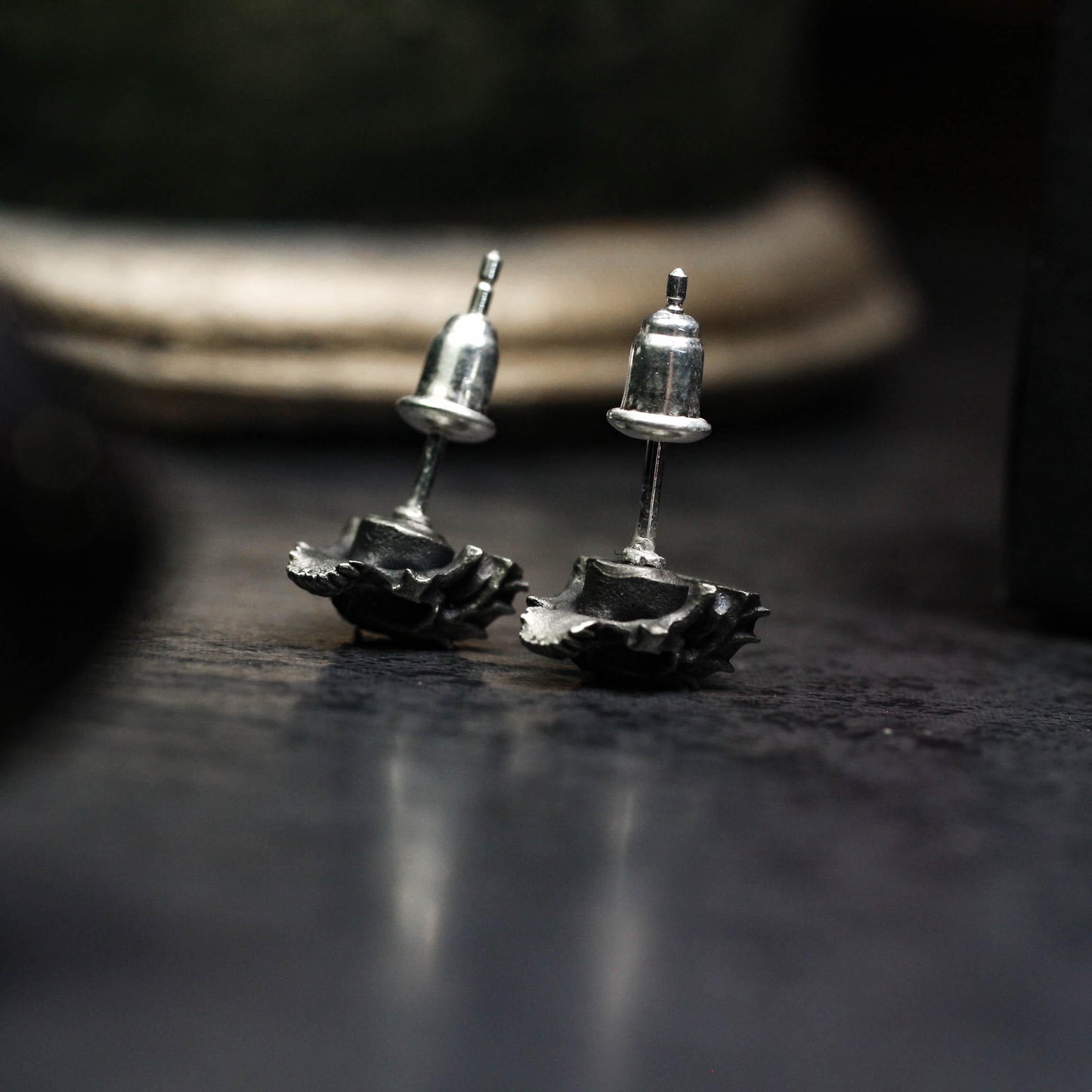 Mystic Skull Rose Earrings - 925 Sterling Silver Handmade