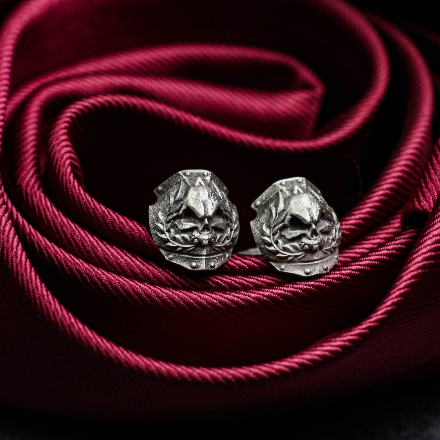 Skeleton Battle Armor Cufflinks, Human Skull - 925 Sterling Silver Handmade