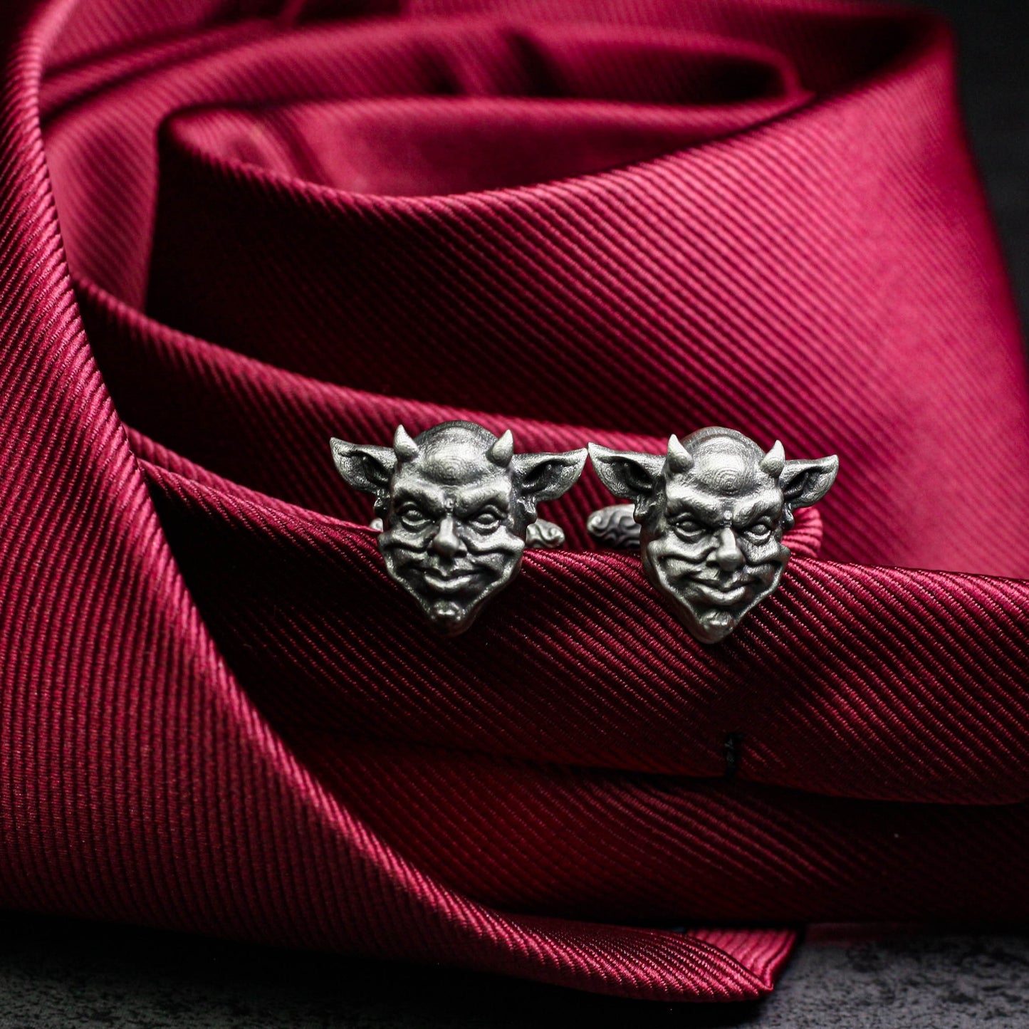 Pixie Demon Skull Cufflinks - Fantasy Guardian 925 Silver Handmade