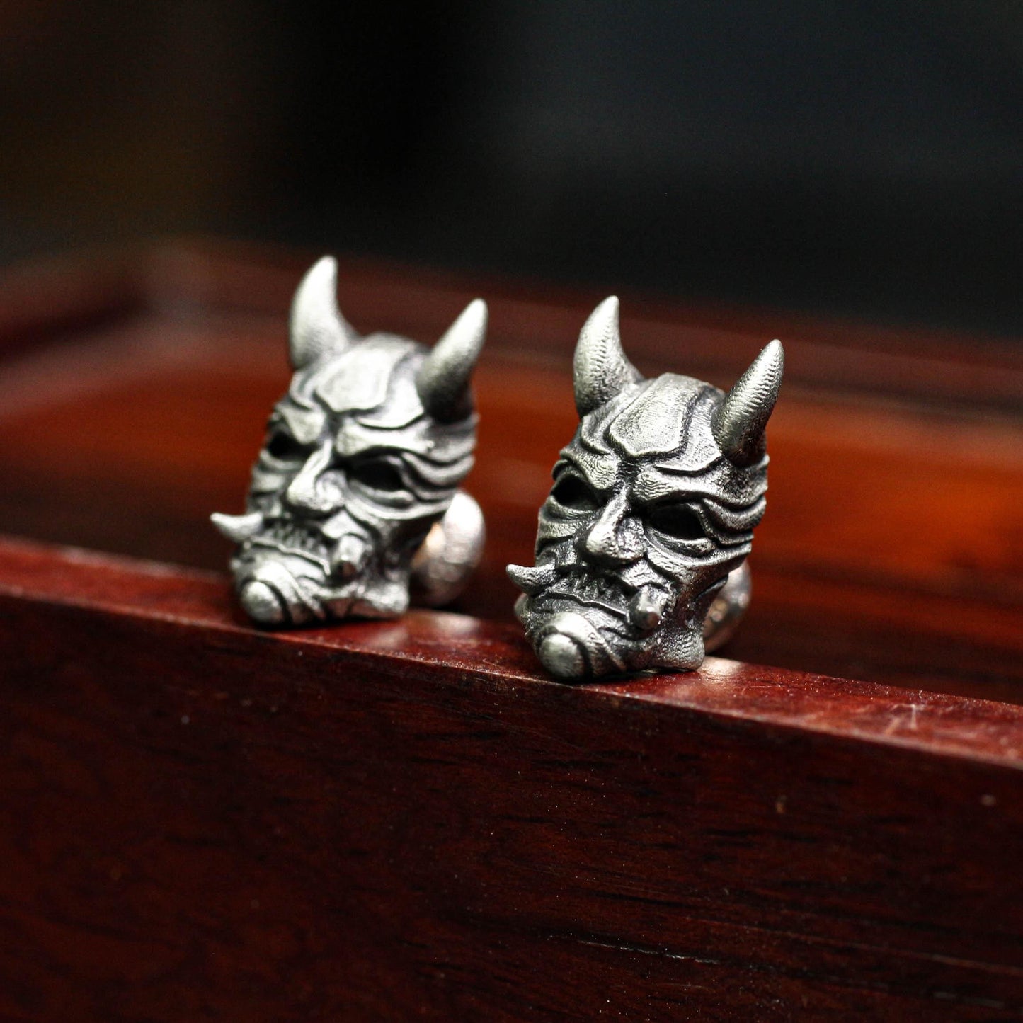 Horned Oni Earrings - 925 Sterling Silver Handmade