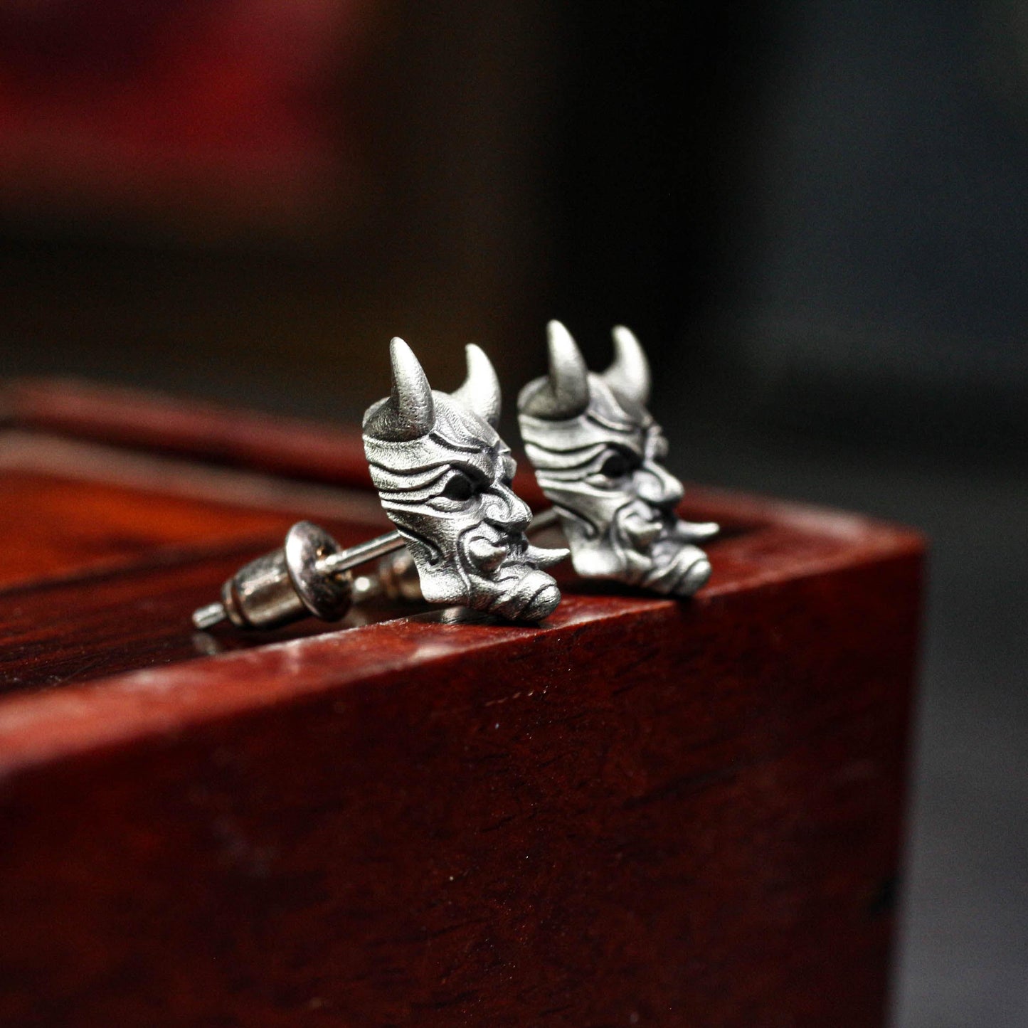 Horned Oni Earrings - 925 Sterling Silver Handmade