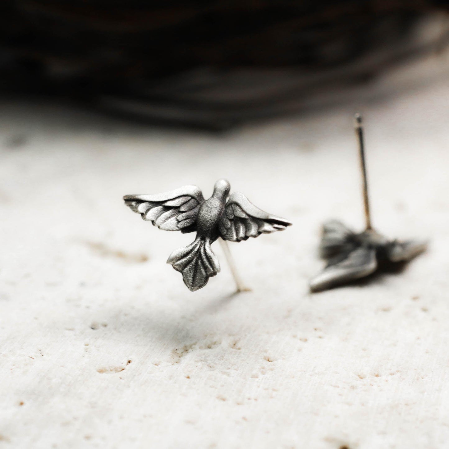 Peace Dove Stud Earring - 925 Sterling Silver Handmade